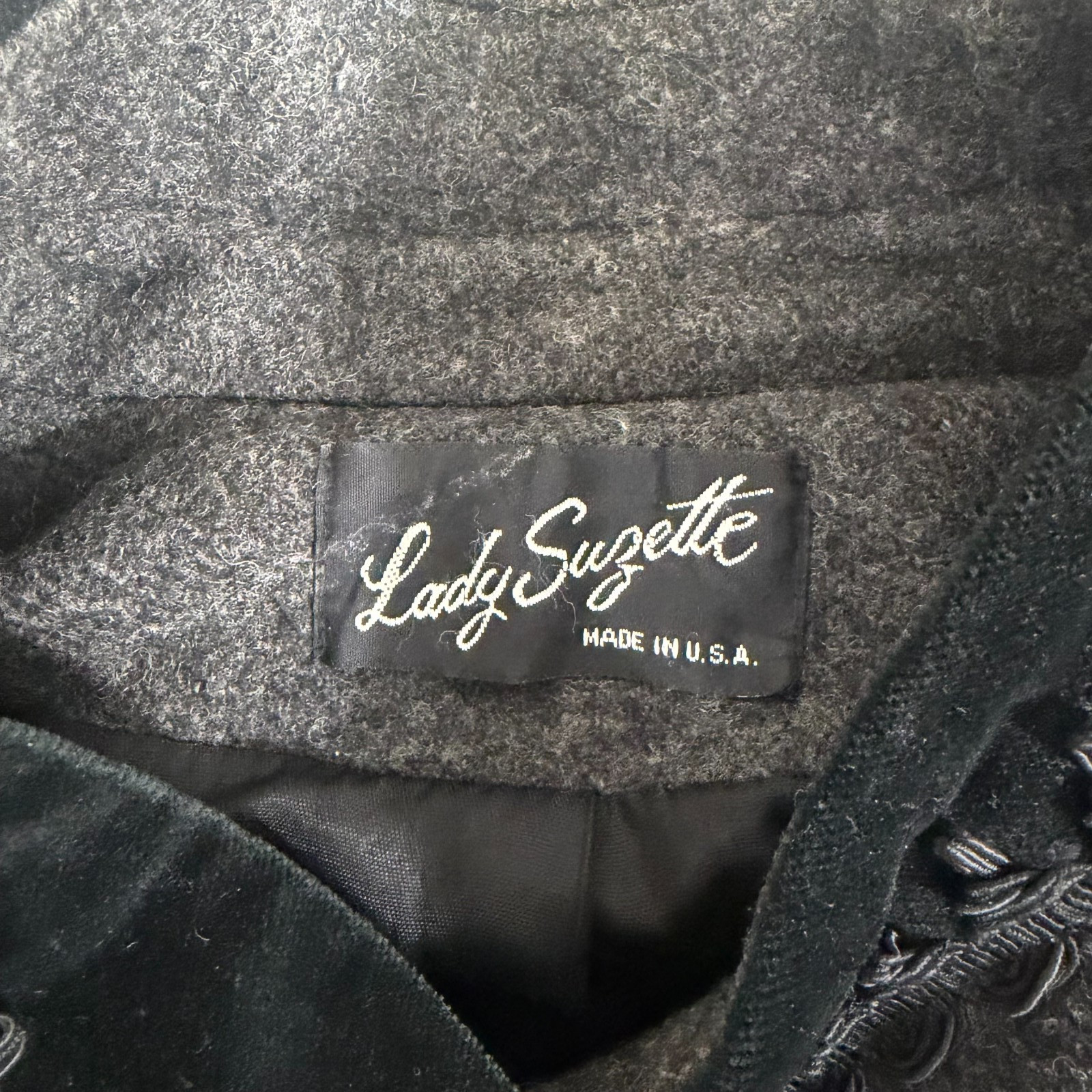 Lady Suzette Womens Vintage Grey Wool Swing Coat 2x/3x? Velvet Trim