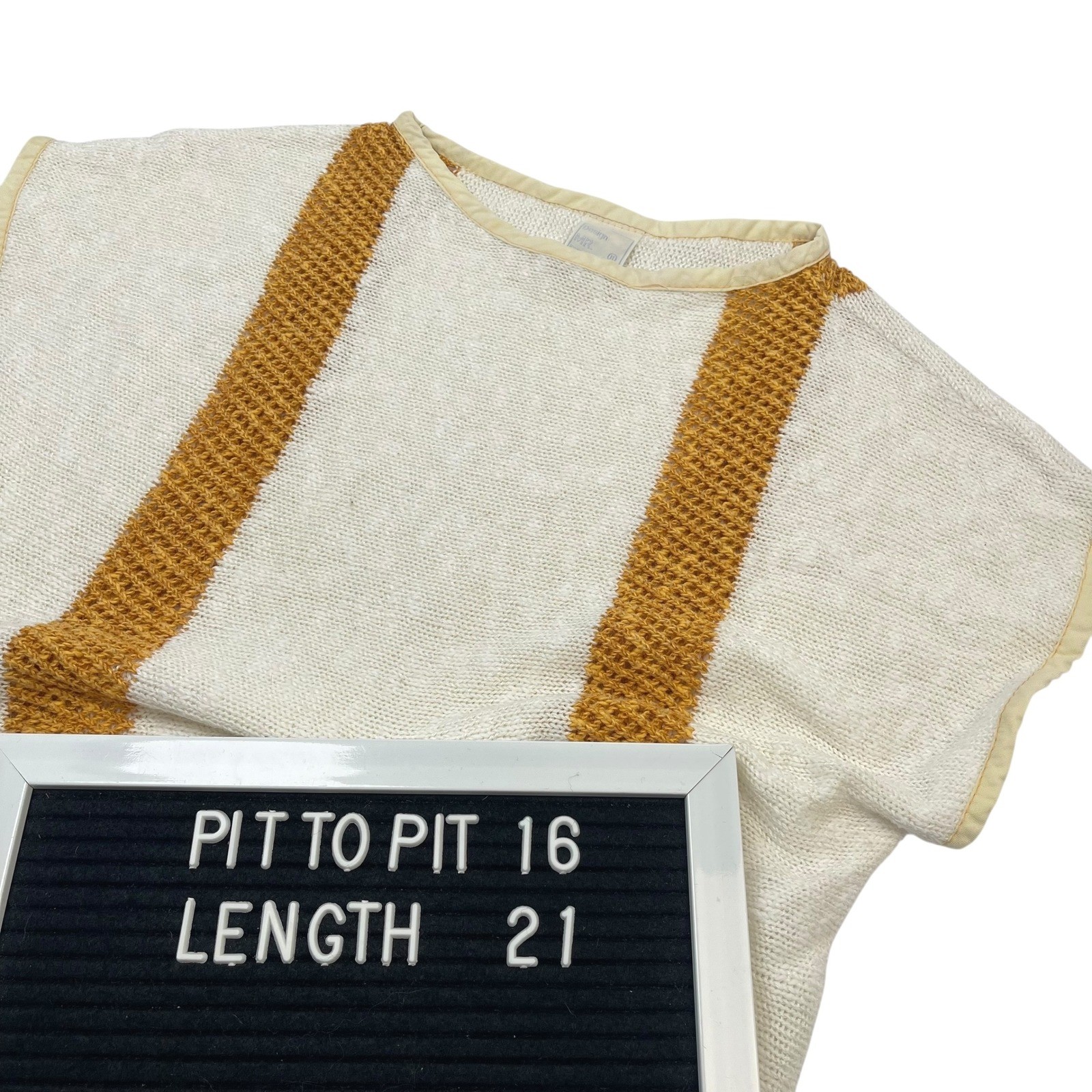 Vintage Short Sleeve Sweater Top Beige and Golden Yellow Women’s XS/S Boho Chic