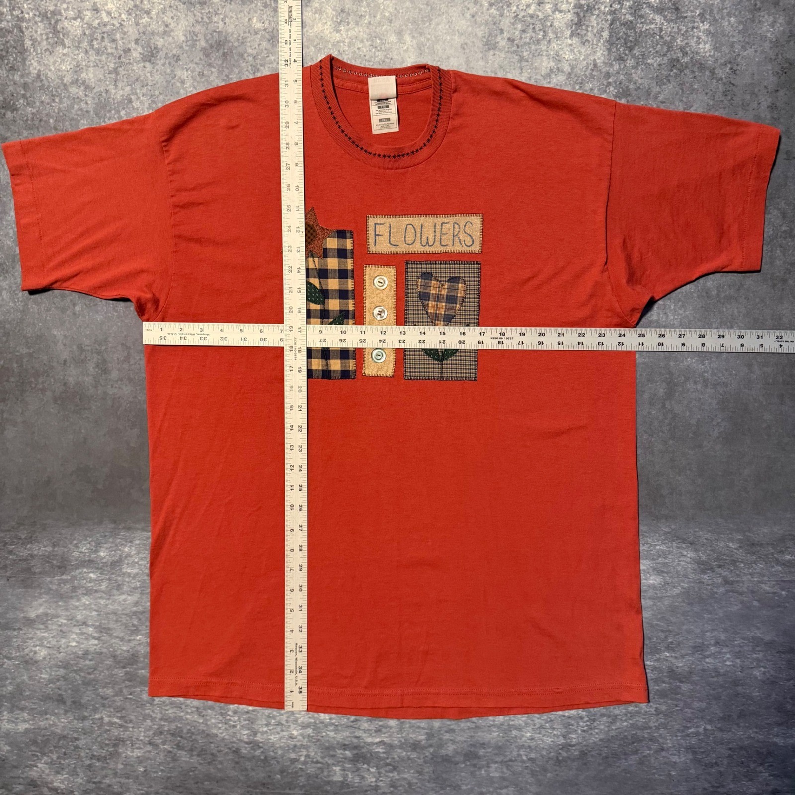 Vintage Granny Cottage Flowers Patchwork T Shirt XXL Orange Cottagecore USA 90s