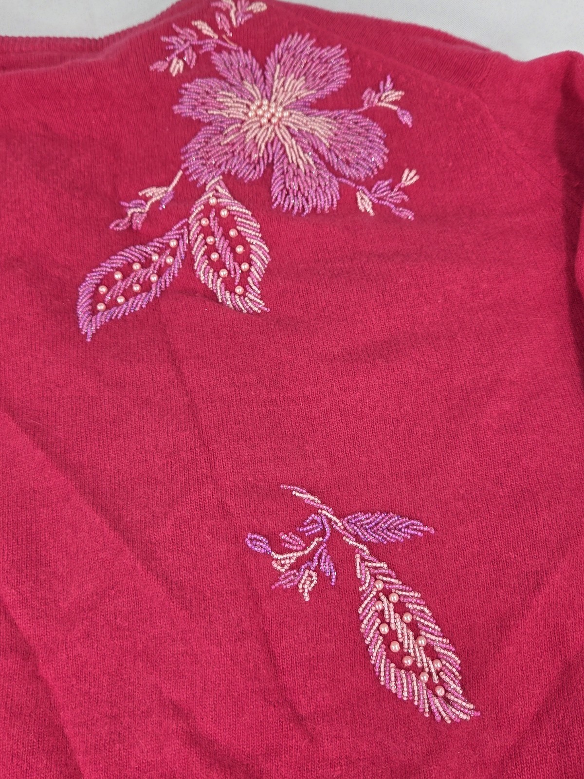 Vtg 50s Cavanagh’s Pink Beaded Wool Angora Cardigan Sweater Sz 44 St. Thomas VI