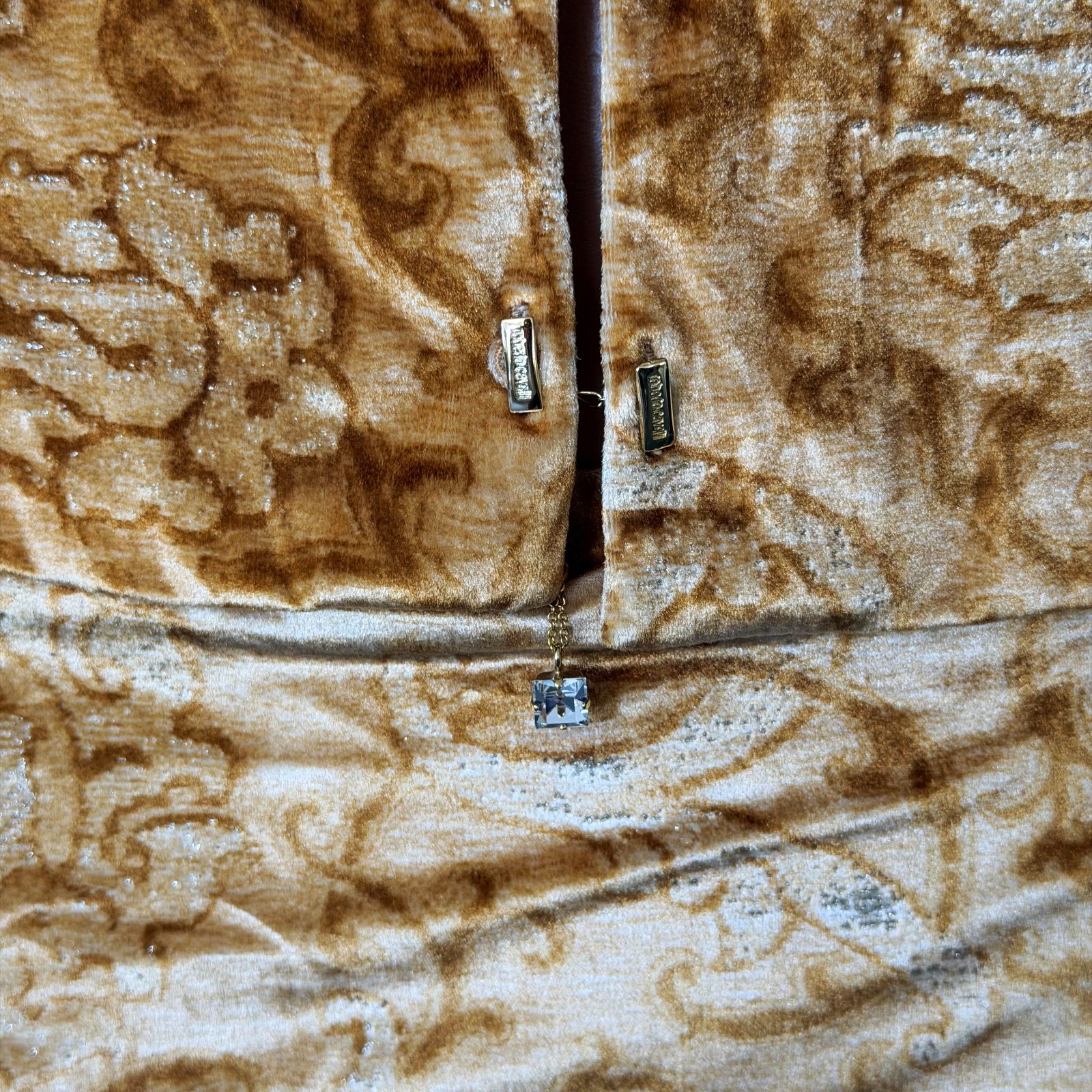 ROBERTO CAVALLI stretch velvet set top & skirt Baroque print from 1990s