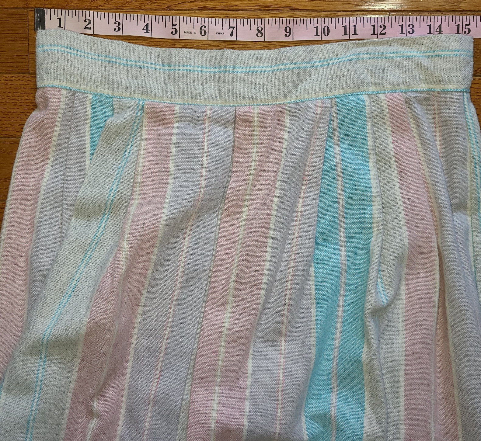 Vintage 70s Pastel Pleated Pink Plaid A-Line Midi Skirt SizeMed Wool Blend
