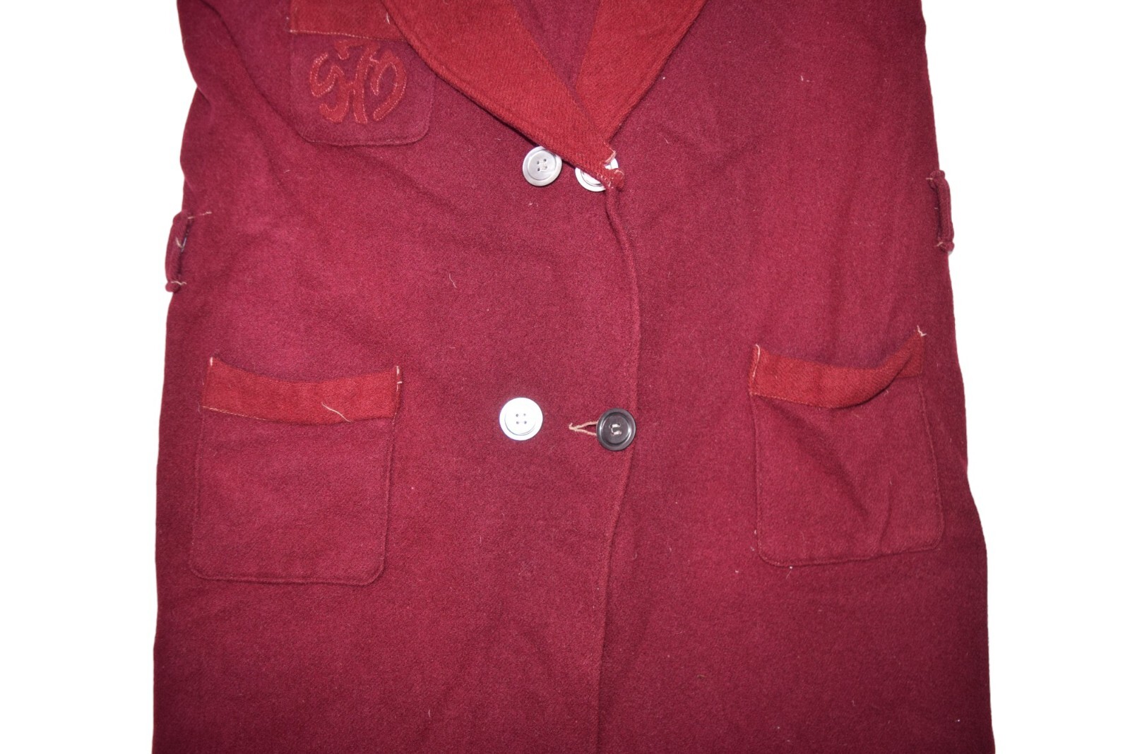 Vintage Robe Womens Small Red Wool Trench Long Button Lounge 70s Smoker