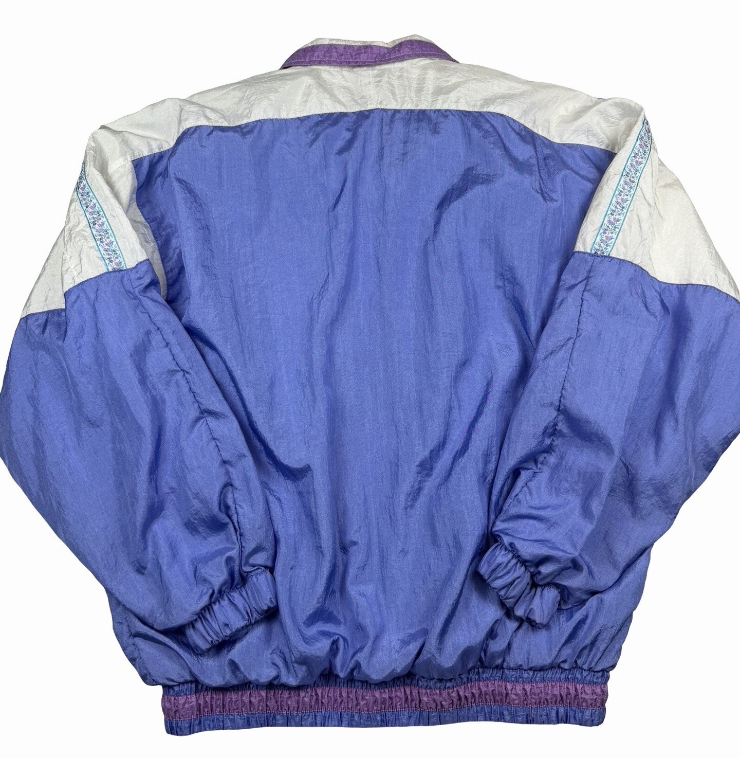 Vintage Bold Spirit Windbreaker Jacket Sz S Purple Blue Floral Colorblock 90s