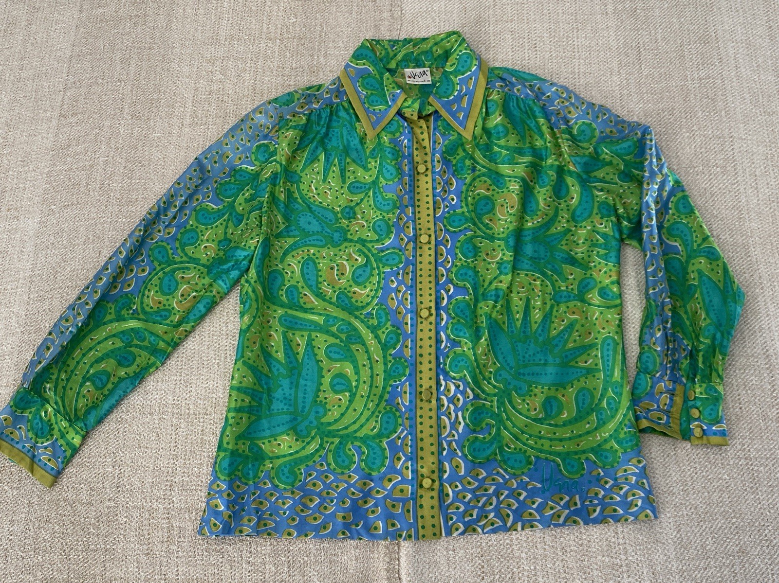 Vintage Vera Neumann Silk 1960’s Blouse Shirt Button Down Paisley