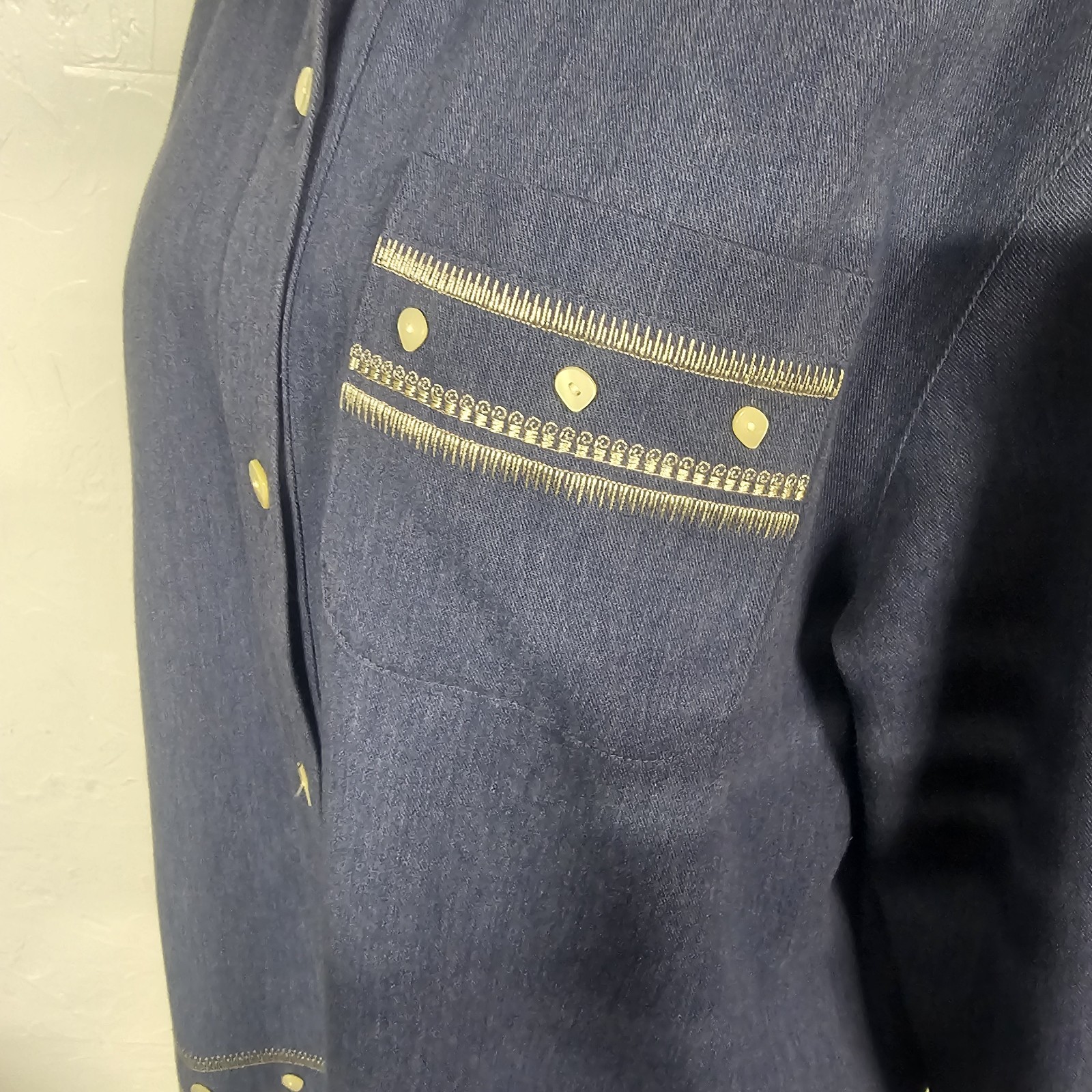 Vintage Bon Worth Women’s Denim Blouse Embroidered Country Americana Size S