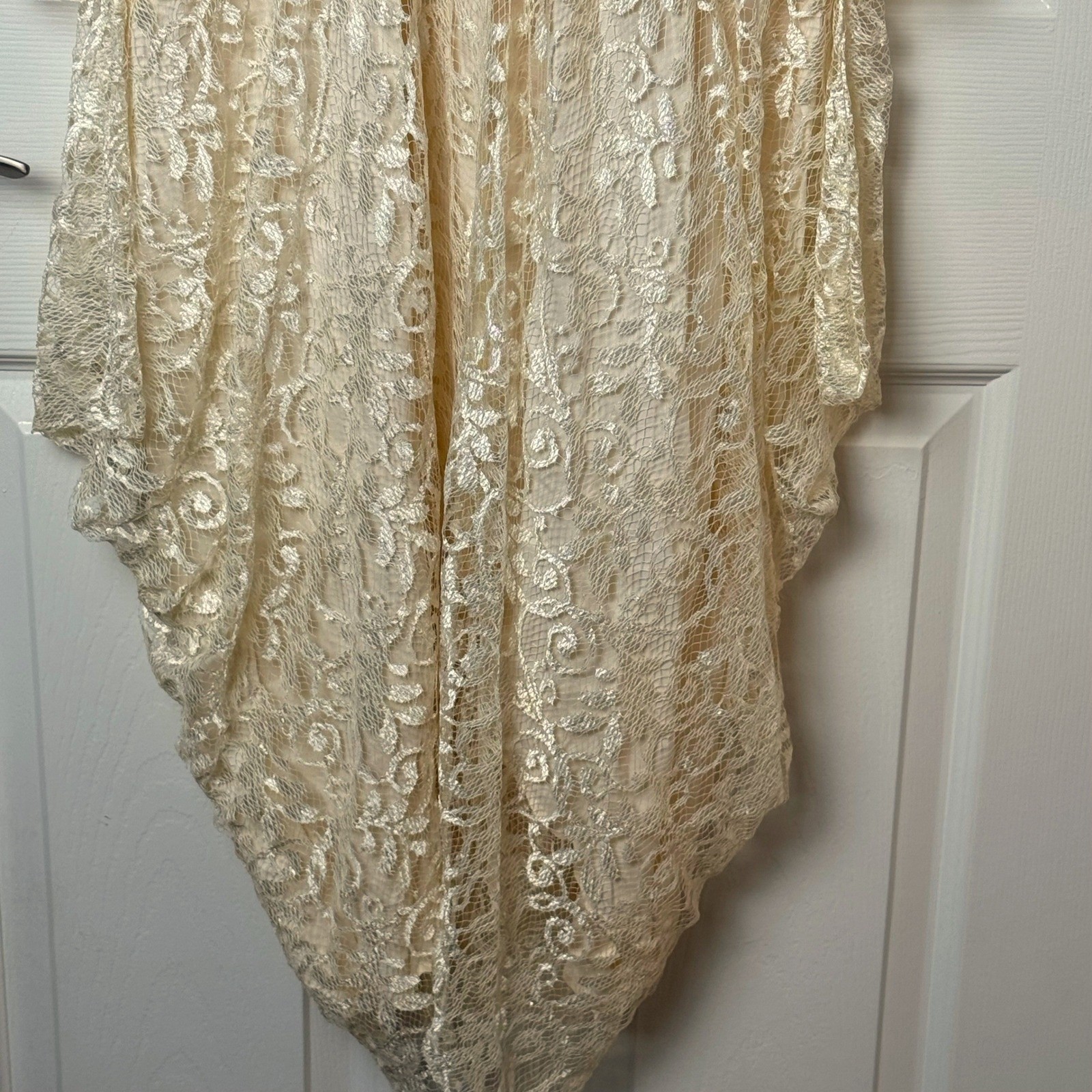 Diamonds Run Dress Women S Cream Lace Draped V-Neck Vintage 80s