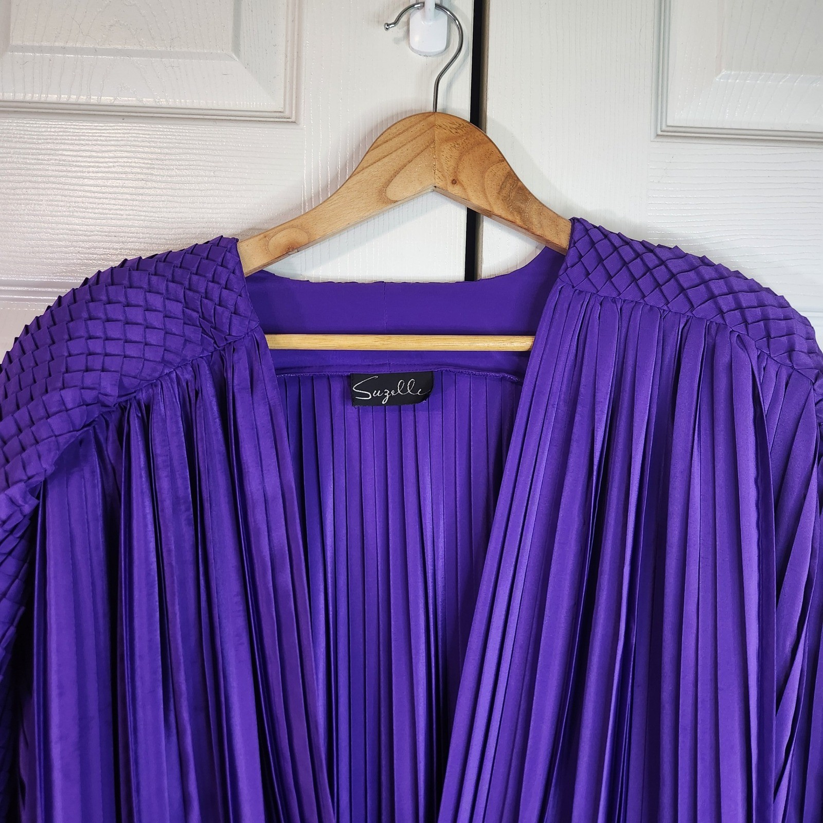Suzelle Vintage 80s Purple Pleated Honeycomb Smocked Balloon Sleeve Blouse Med/L