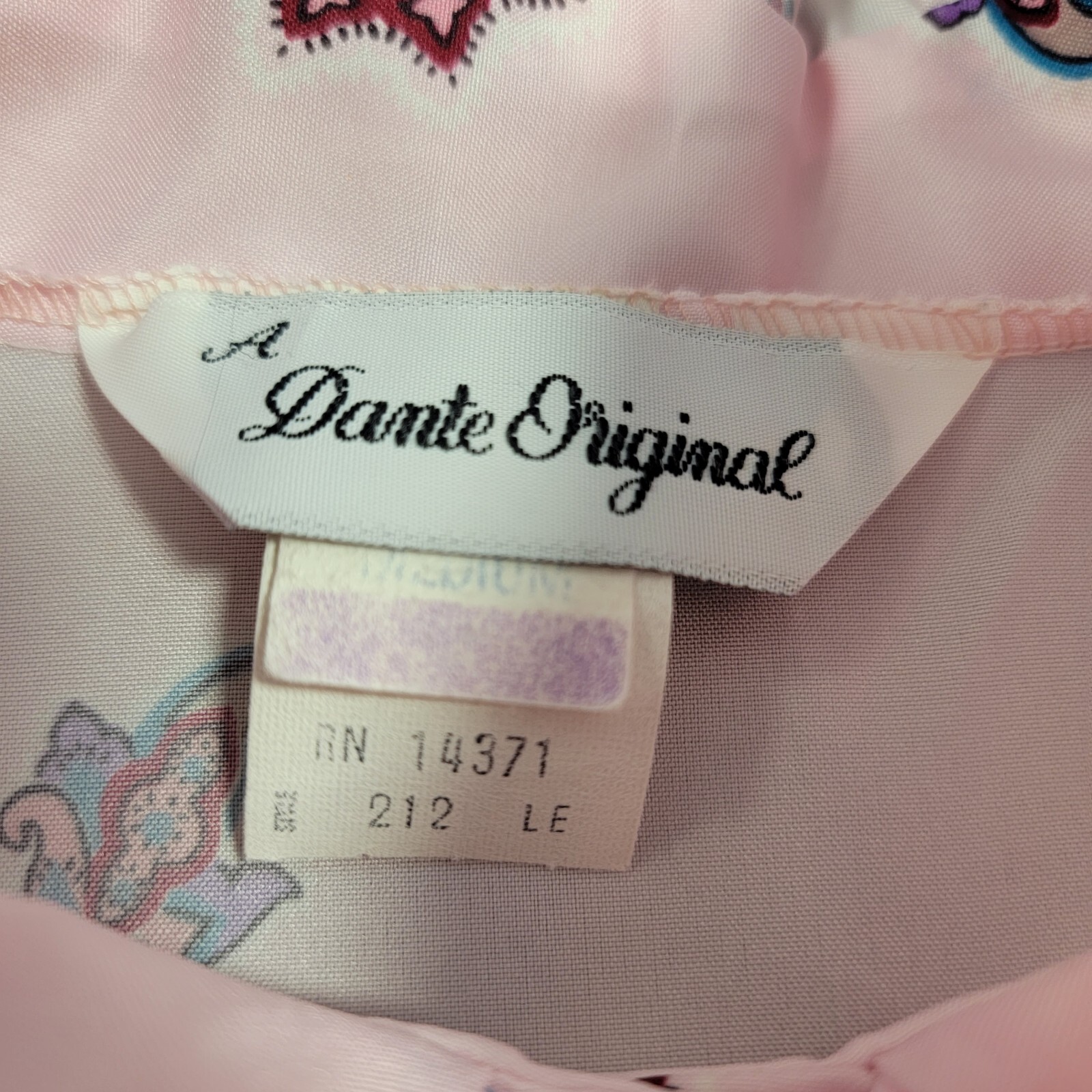 A Dante Original Vintage Blouse Pink Paisley Stand Up Ruffle Collar Medium 70s