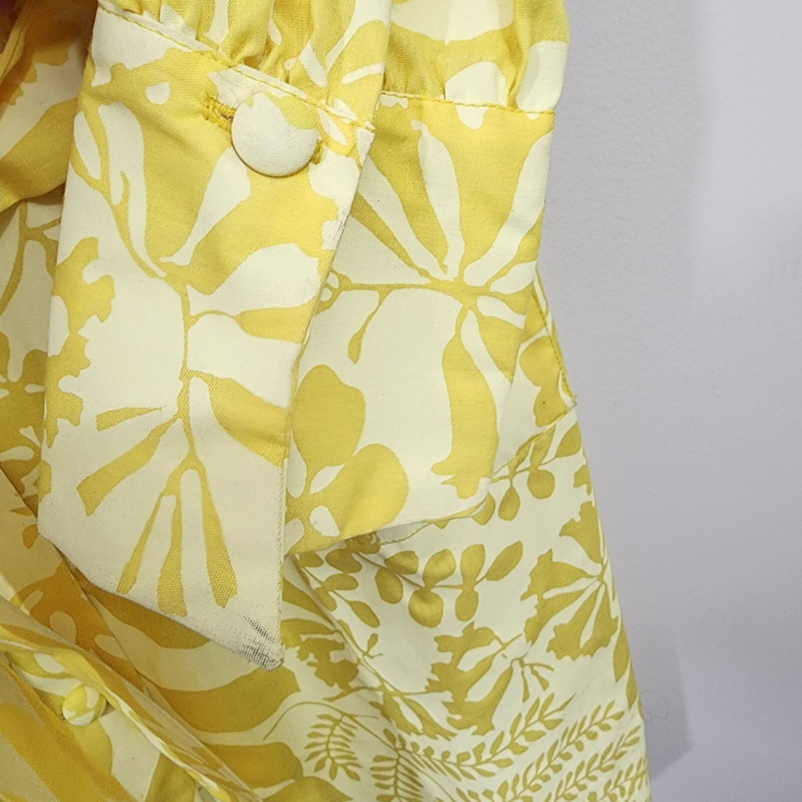 Ruth Clarage 1960s Vintage hand painted yellow floral long sleeve belted dress
