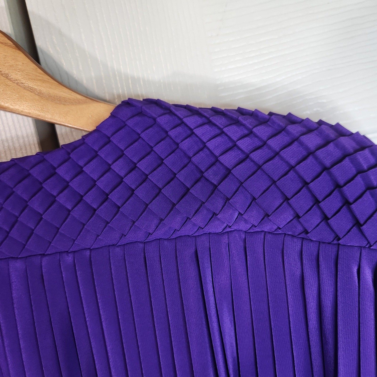 Suzelle Vintage 80s Purple Pleated Honeycomb Smocked Balloon Sleeve Blouse Med/L