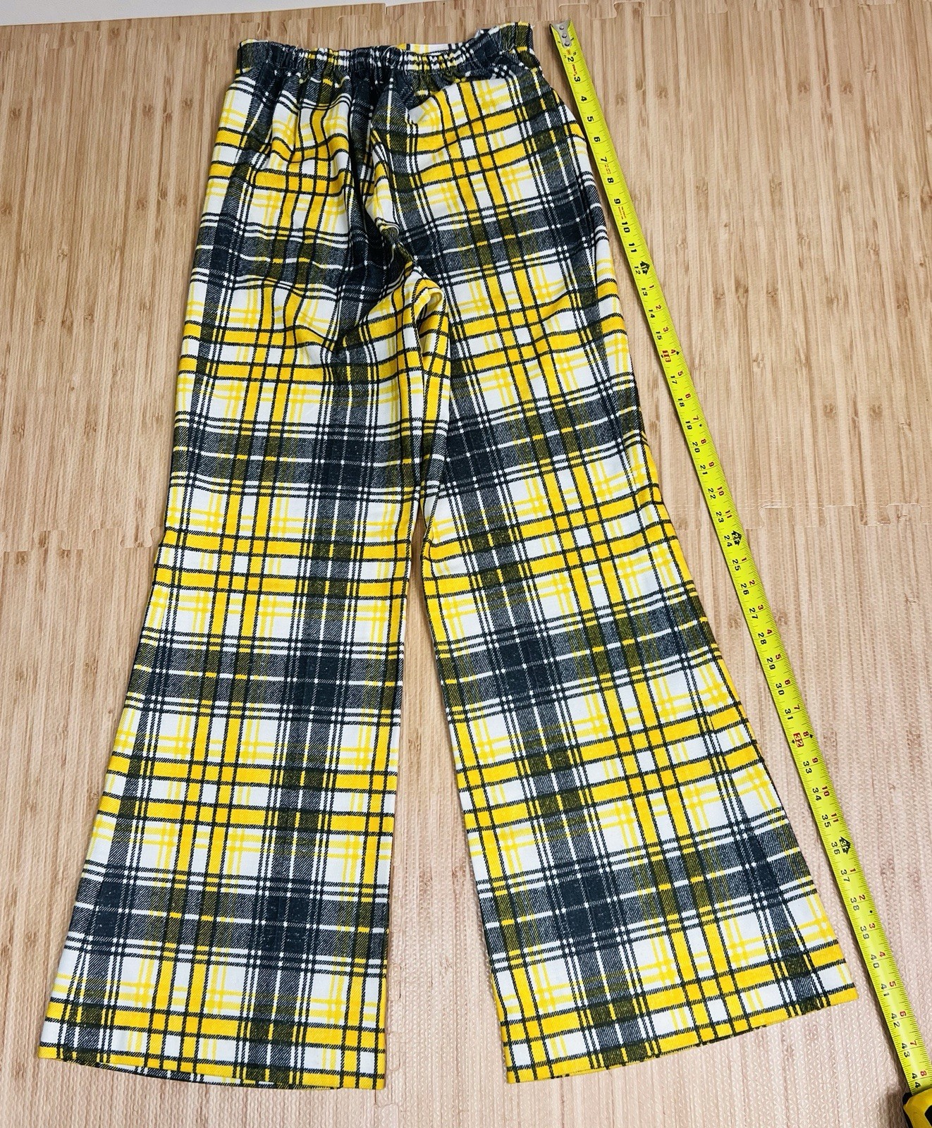Vtg Glen Of Michigan Womens 26 Elastic High Waist Retro Black Yellow Plaid Pants