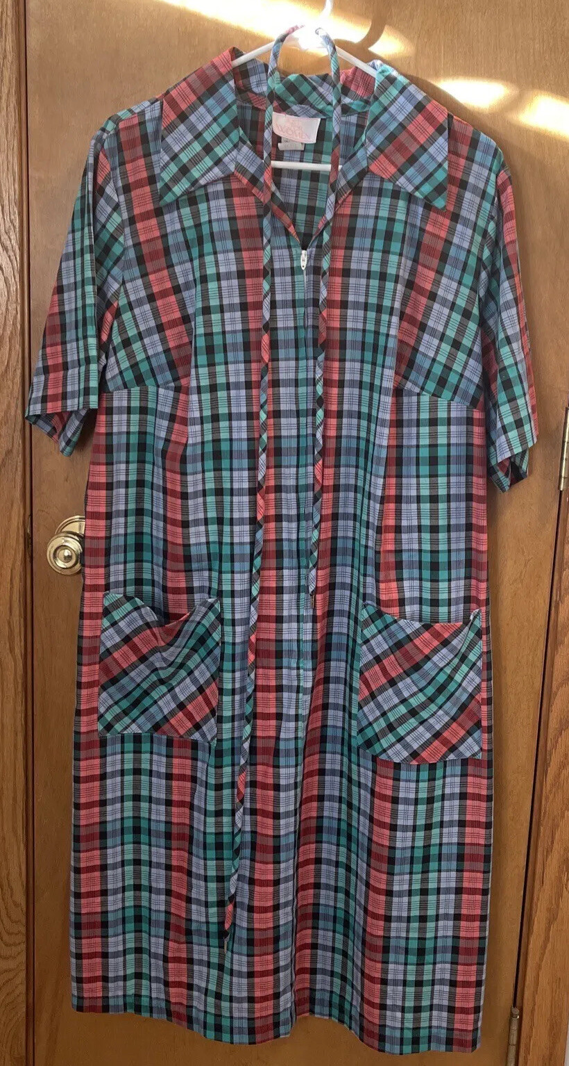 Vintage Just for Women Half Zip Short Sleeve Knee Length Housecoat Size 14 1/2