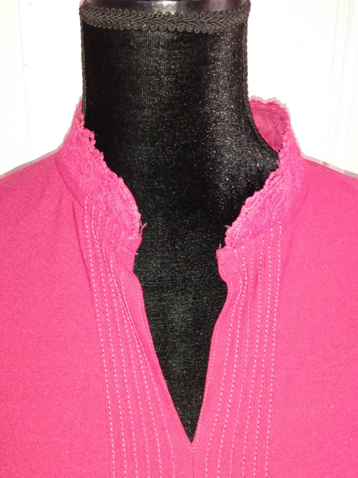 Vtg Jane Baar Dress Raspberry LS Lace Front Collar Elastic Waist No Sz Tag M/L