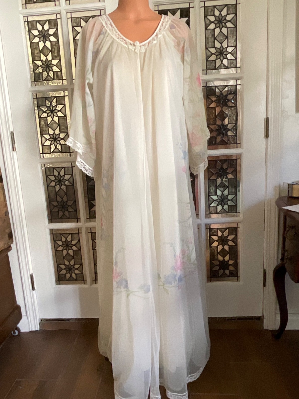 Vtg. Intime Peignoir Nightgown & Robe Set 4 layers Chiffon Fairycore Romantic M