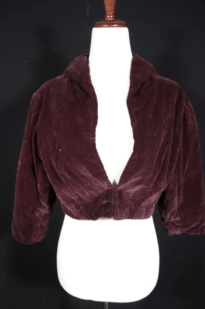 Vintage 1950’s French Dark Red Velvet Shoulder Jacket Size Small-Med Exc Cond
