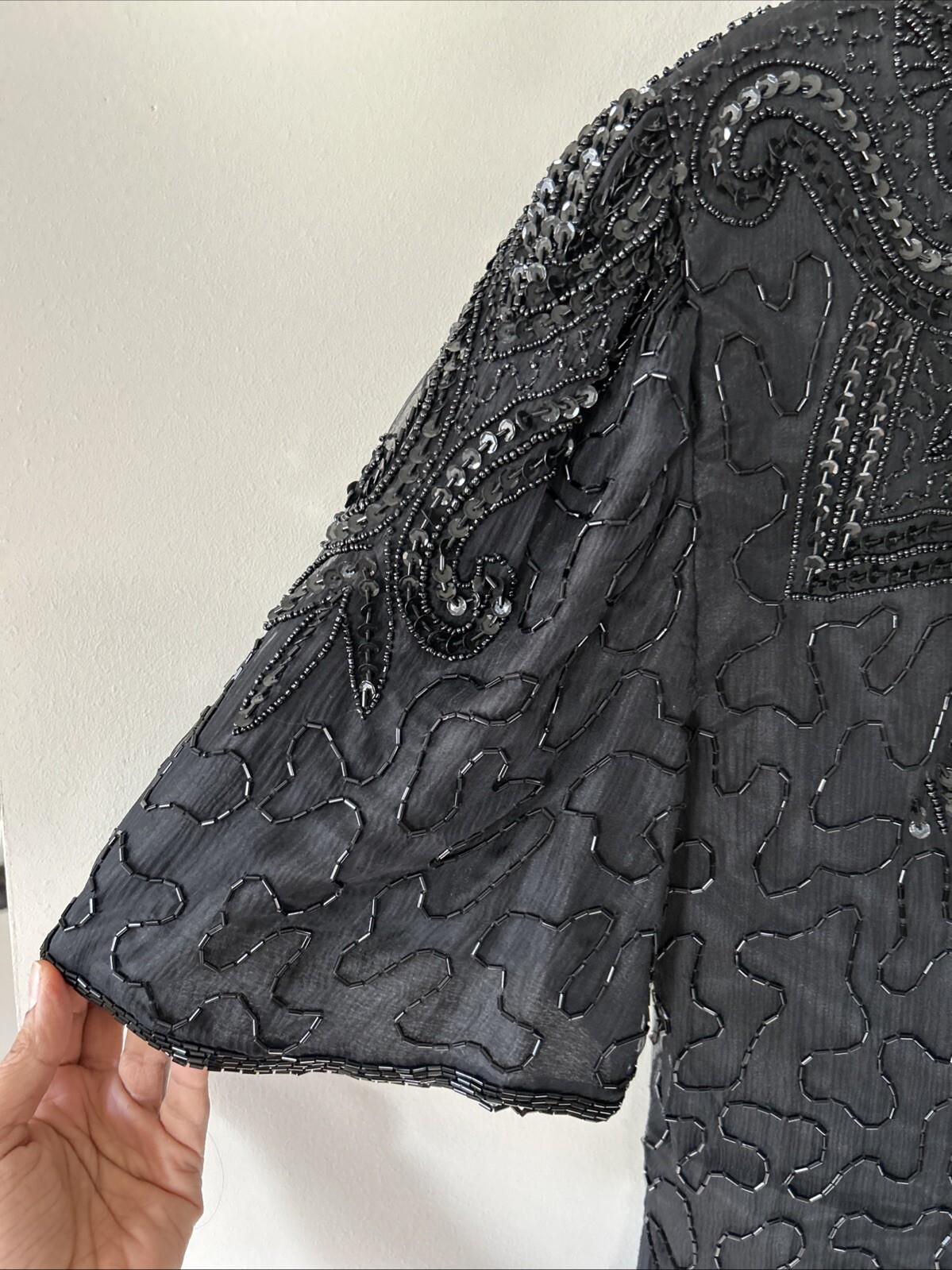 Vintage 80s SweeLo Fully Beaded Black Dress 100% Silk Size 10-12 Cocktail