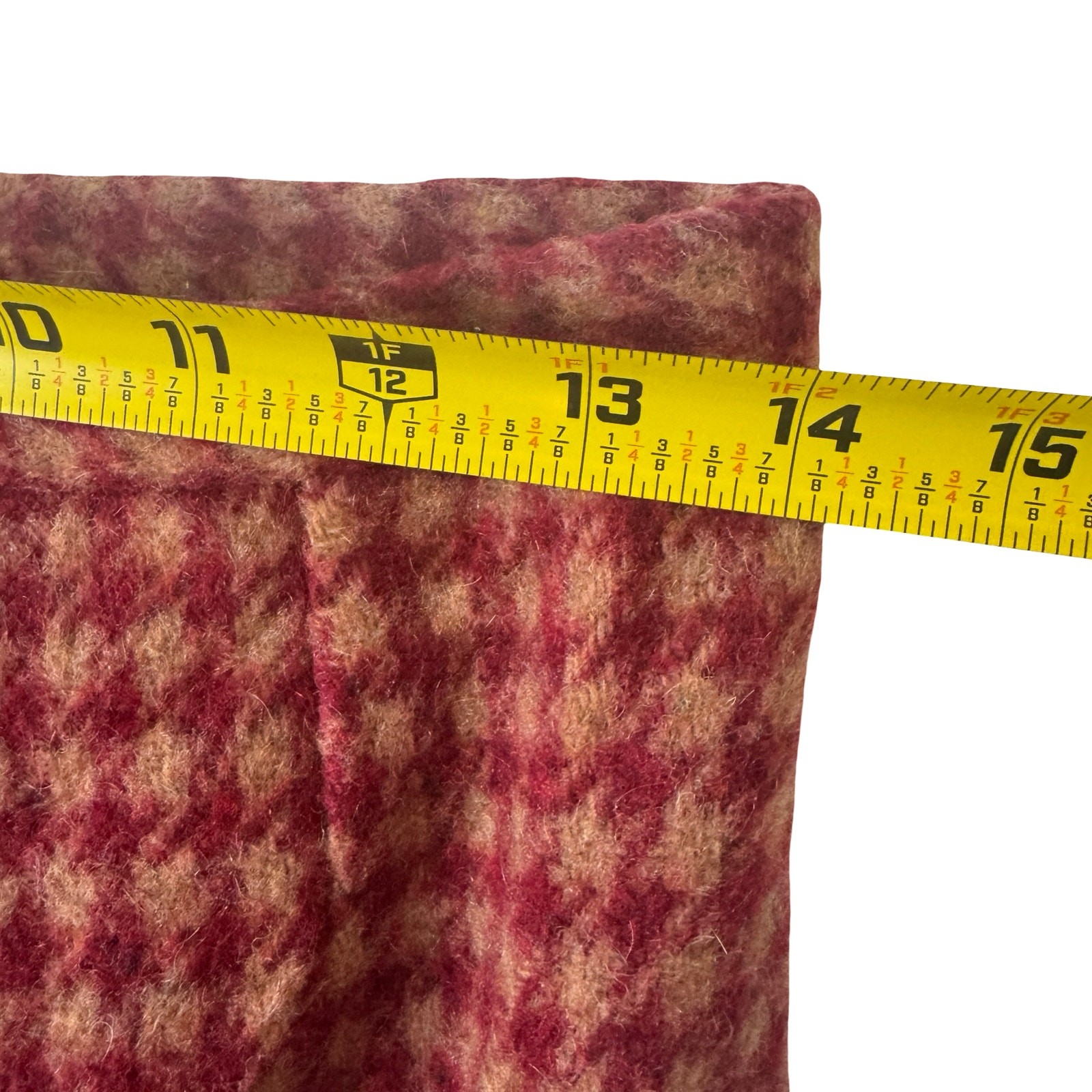 Vintage 60s Heavy Wool Houndstooth Skirt Red Camel Metal Zip 28W Medium Project
