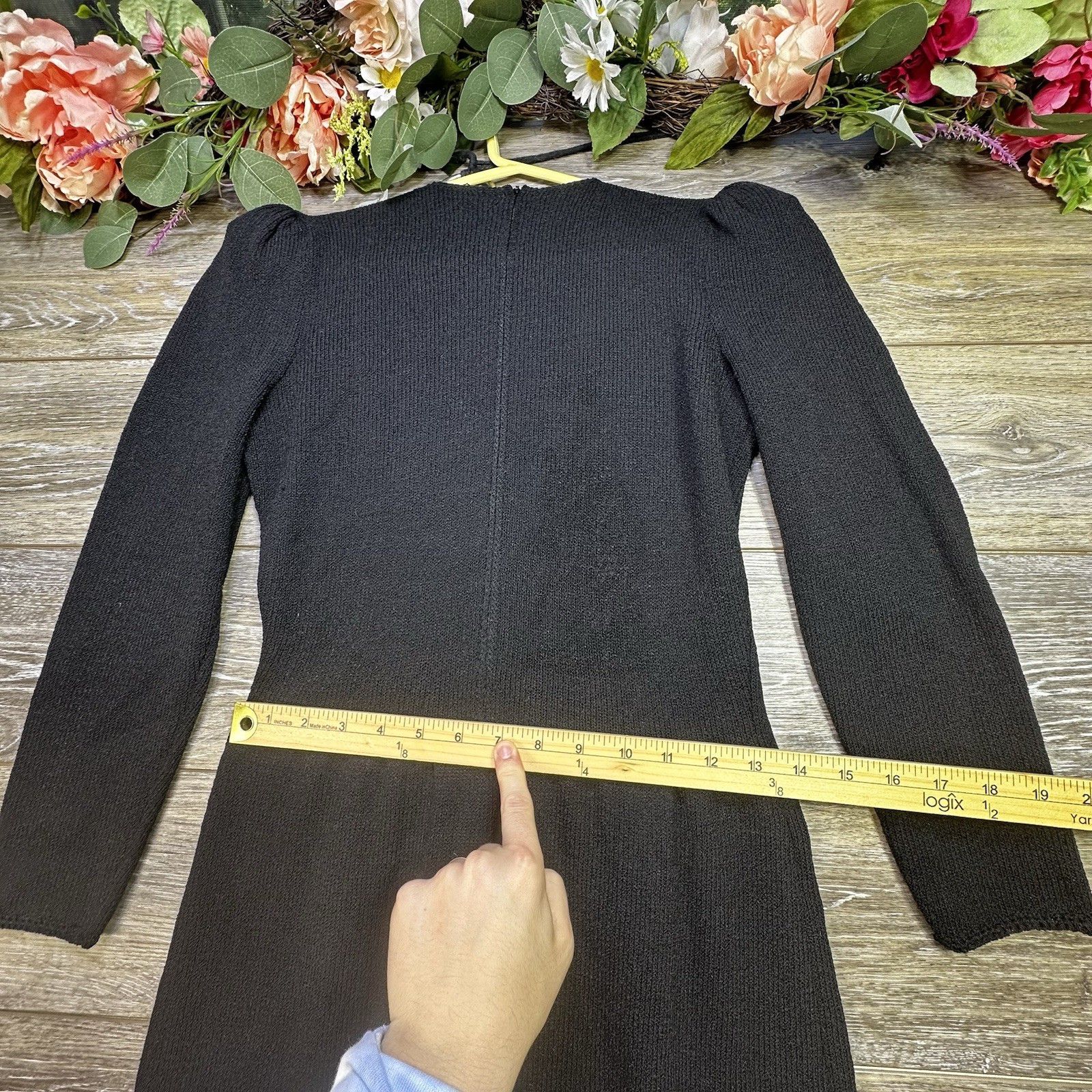 1980S PAT SANDLER FLORAL EMBROIDERED KNIT DRESS Vintage Black 4 Womens Sequin