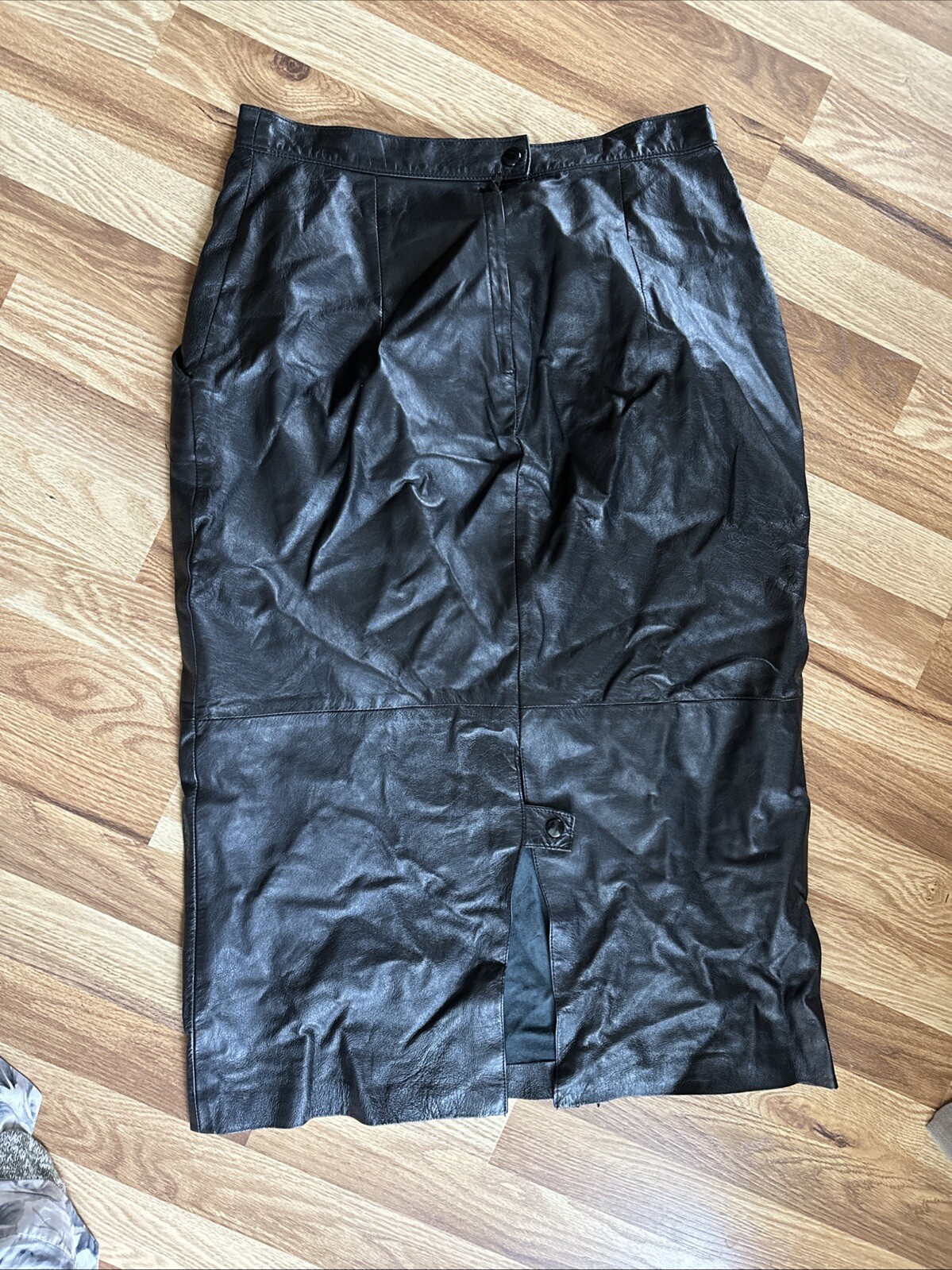 Vintage Black Leather Skirt Size 13 High Waist Ankle Mid Length Leathercraft