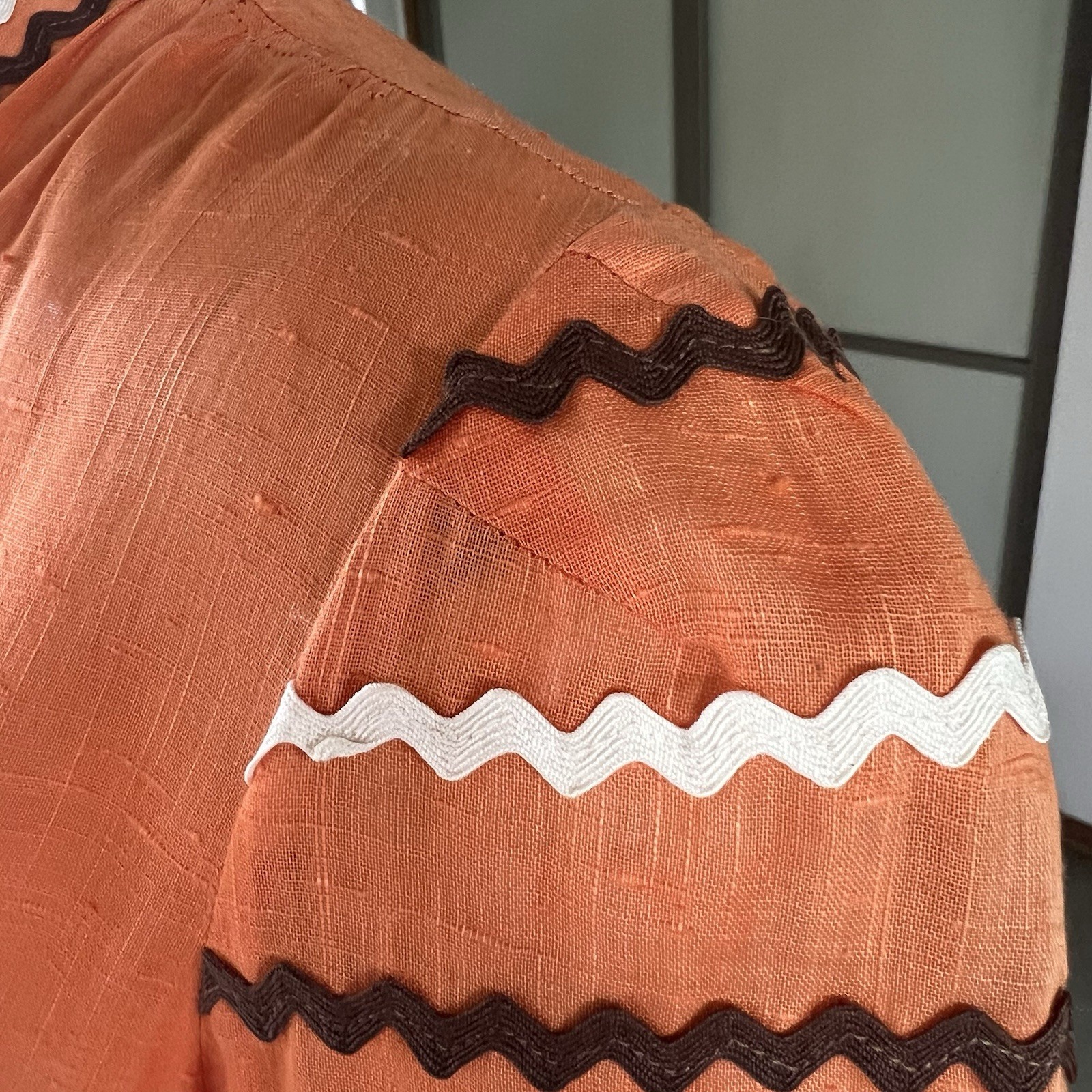 1930s Or Early 40s Orange Sheer Cotton Day Dress With Ric Rac 27-28w