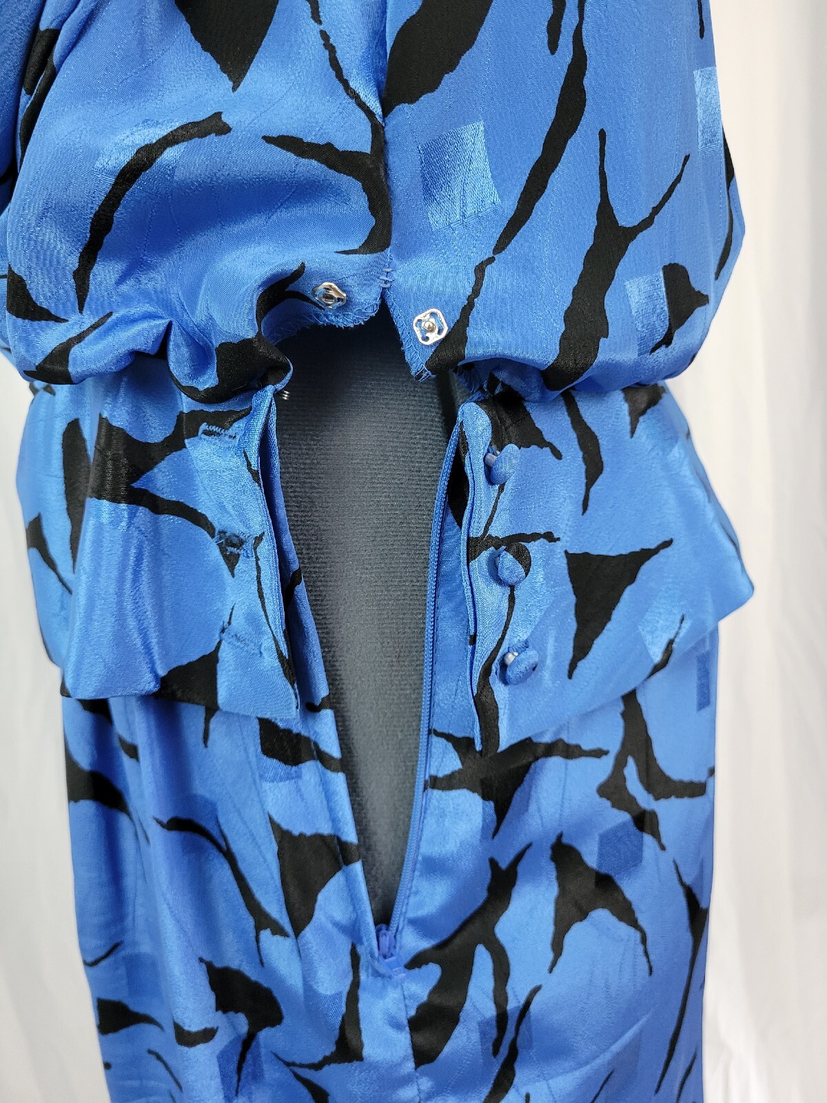 Vintage Blue & Black Dress w Wrap/Peplum Bodice Size L?