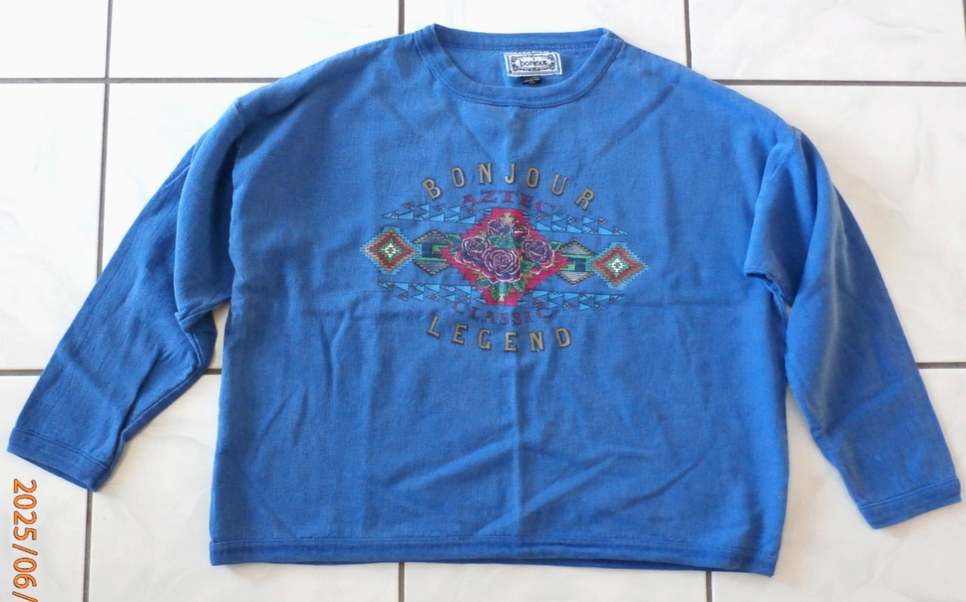 VTG 90s BonJour Sweatshirt Blue Southwest Aztec Tribal Cotton One size L H207
