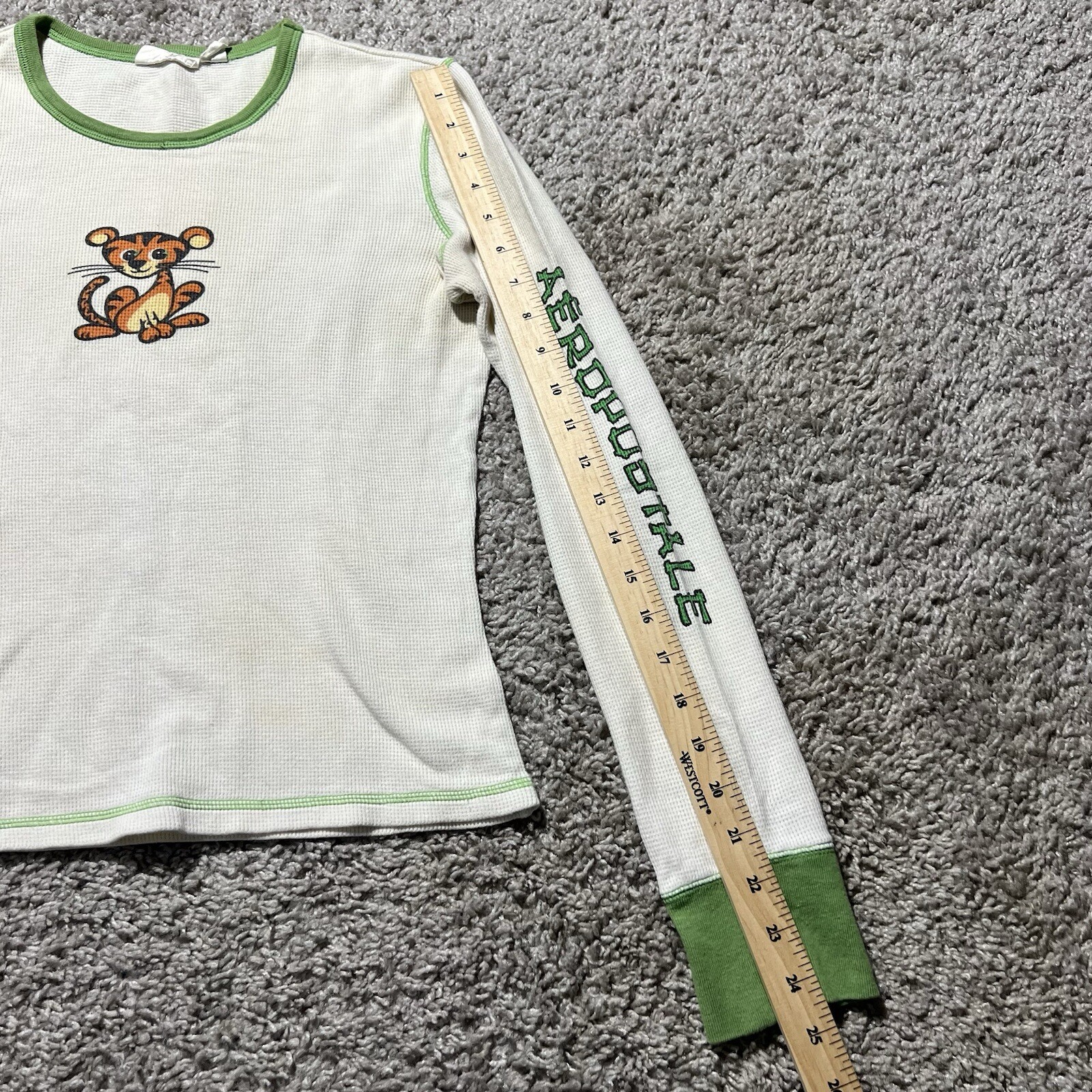 Vintage Y2k Aeropostale Thermal Waffle Tiger Fitted Shirt Large White Green