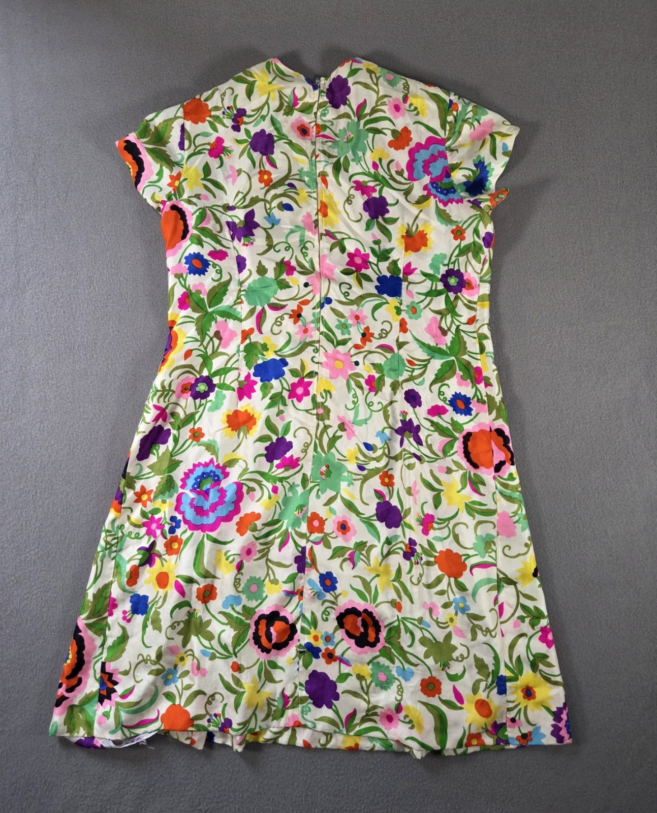 Vintage Silk Dress Womens Large Floral Midi Pleated Hippy Nat Gordon Liberty 60s