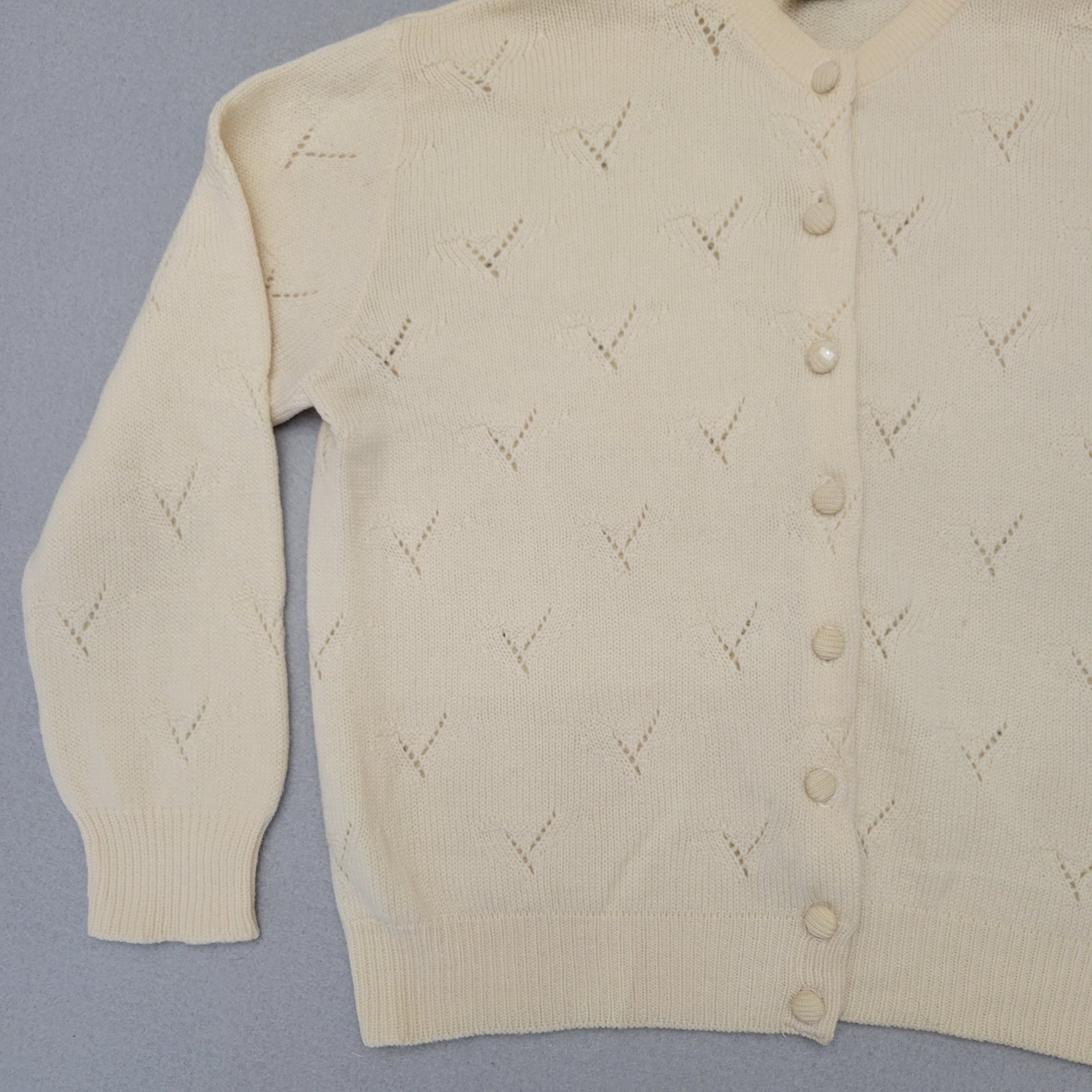 Vintage 60s Alice Kaye Ivory Button-Up Cardigan 100% Wool Women’s Size Large