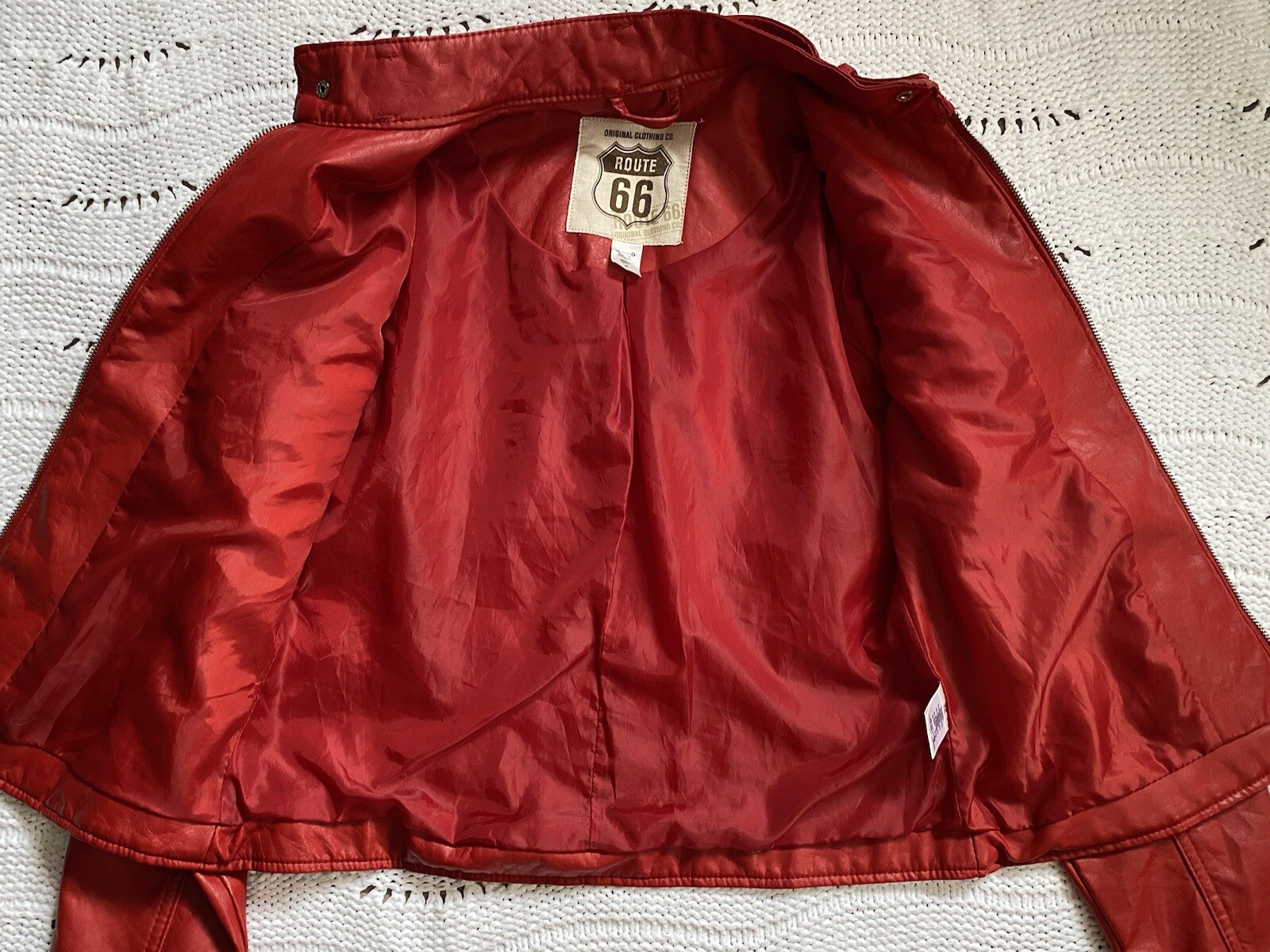 VTG ROUTE 66 Y2K Red Faux Leather PU Biker Retro Moto Jacket Thriller Women M
