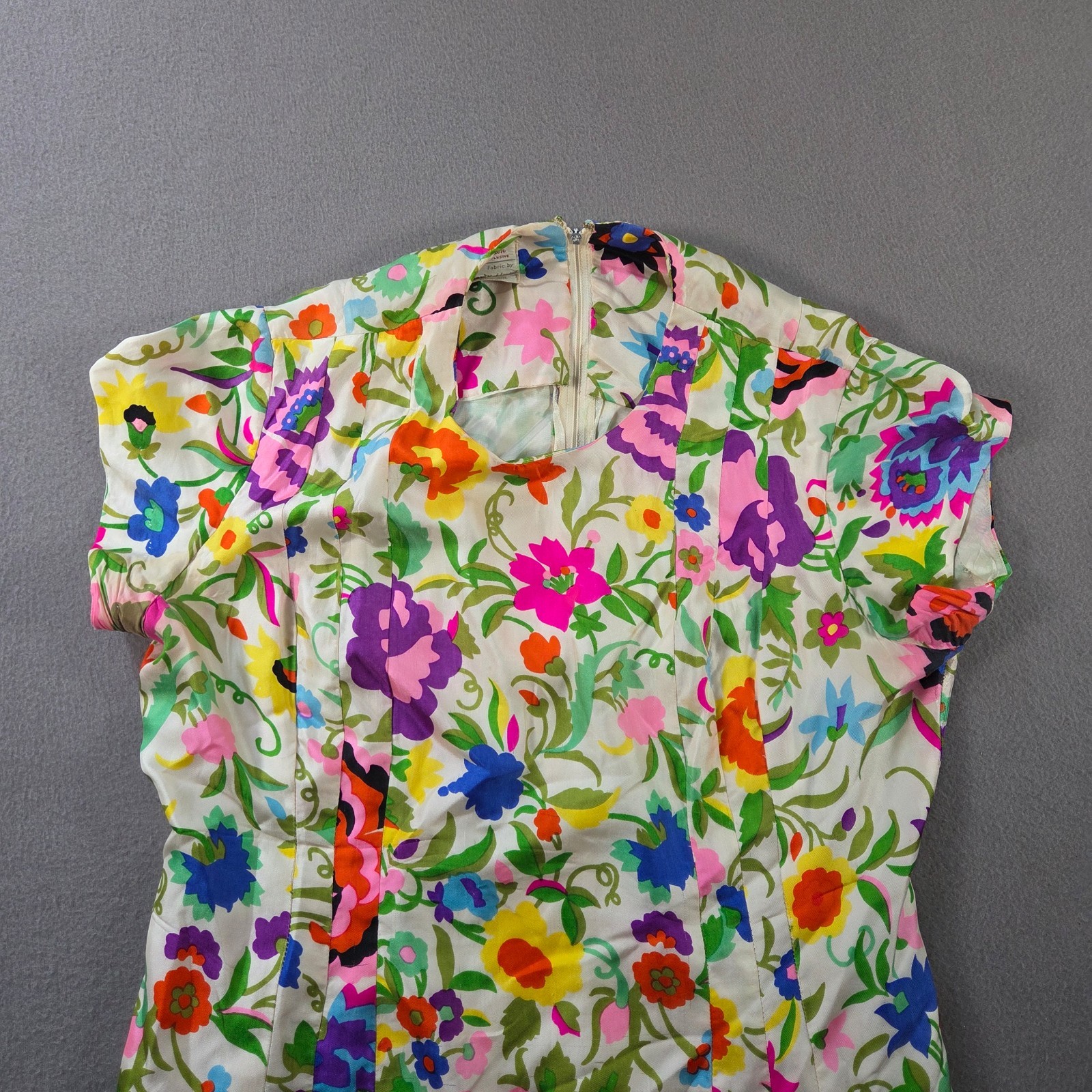 Vintage Silk Dress Womens Large Floral Midi Pleated Hippy Nat Gordon Liberty 60s