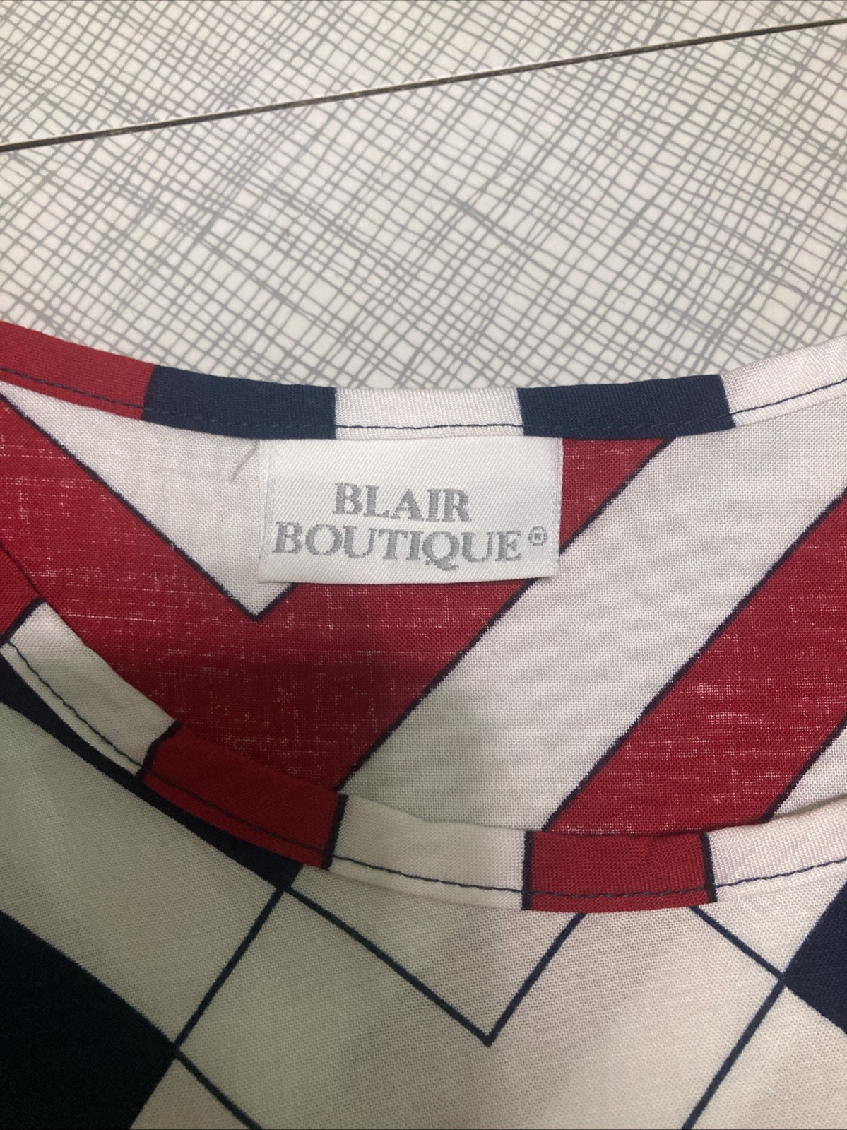 Vtg 80s 90s Blair Boutique Geometric Chevron Rayon Top Blouse XS Patriotic USA