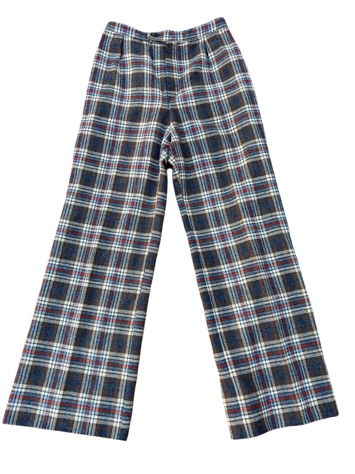 VINTAGE 1970’s PLAID TWEED FLARE LEG PANTS SLACKS HIGH WAIST BOHO PREP ACADEMIA