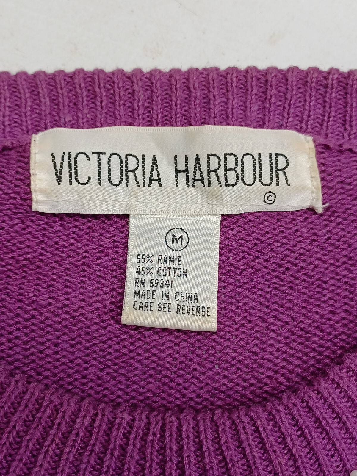 Vtg Victoria Harbour Purple Beaded Gold Sweater Embellished Size M