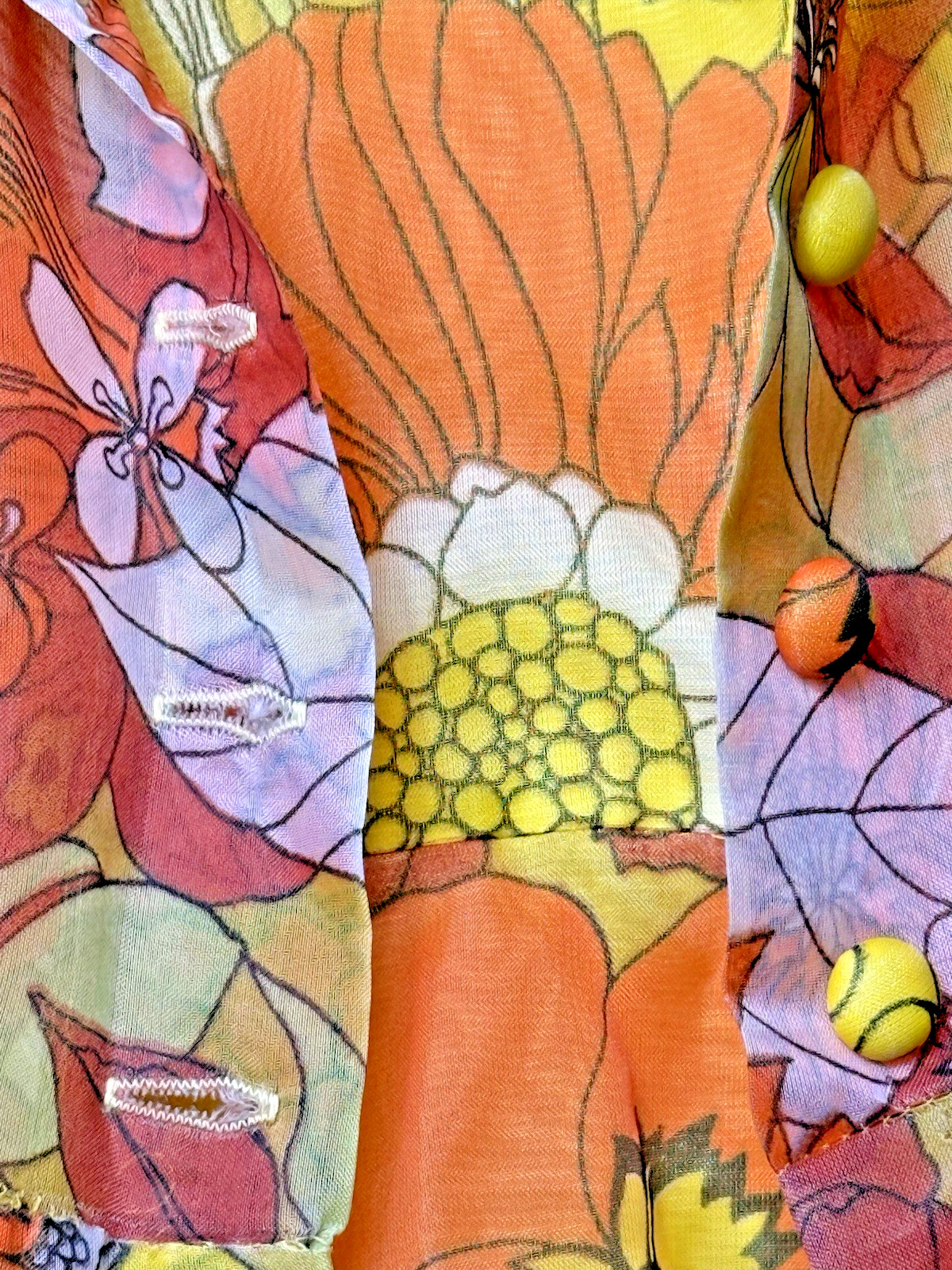 Vtg 60’S Groovy Orange Yellow Sheer Floral Maxi Dress Stiff Chiffon Long Jacket