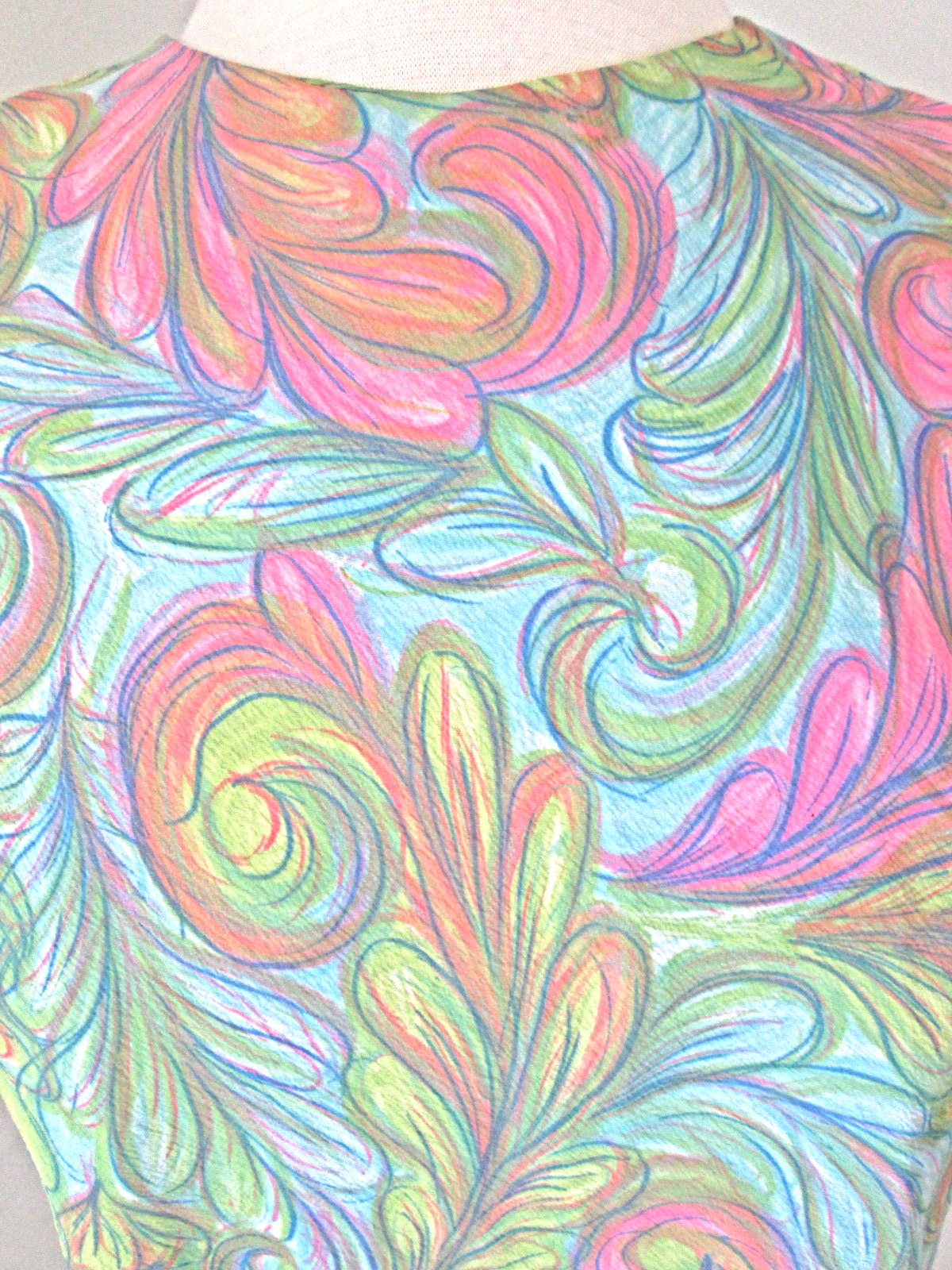 Vintage 1960’s mod pink green blue free form swirl cocktail wiggle dress
