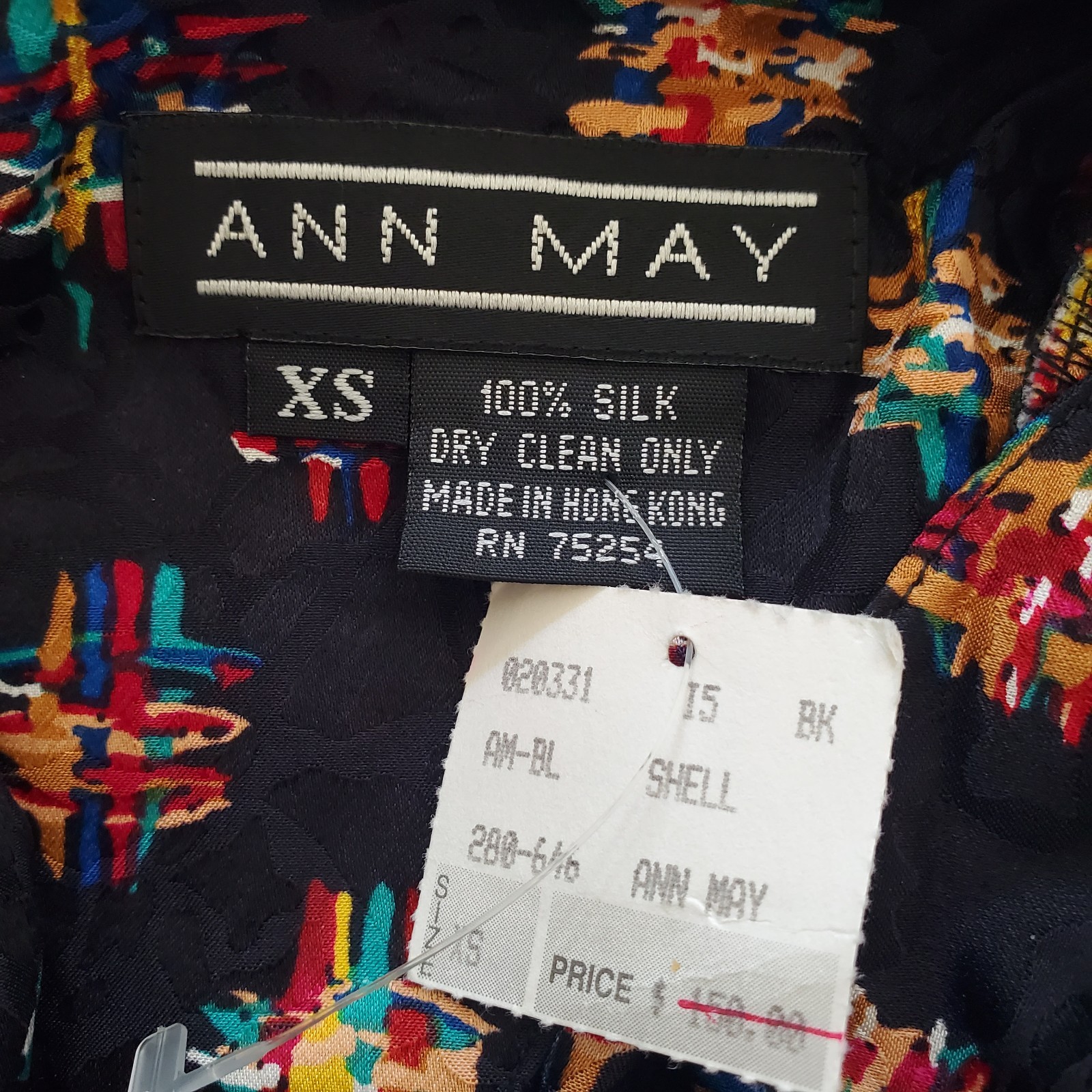 NEW Vintage 80’s Ann May 100% Silk Abstract Geo Art deco Retro Blouse Top XS