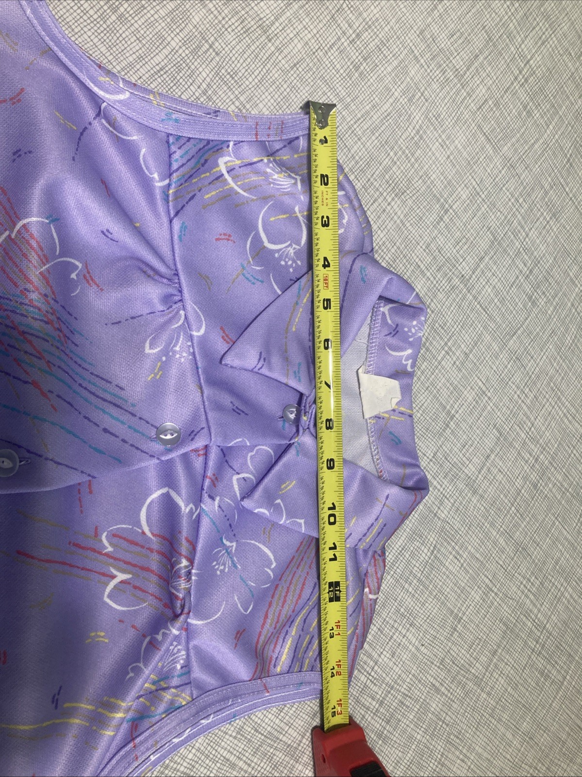 Vintage 70s Purple Abstract Floral Smock Blouse Sleeveless Polyester GUC Size L