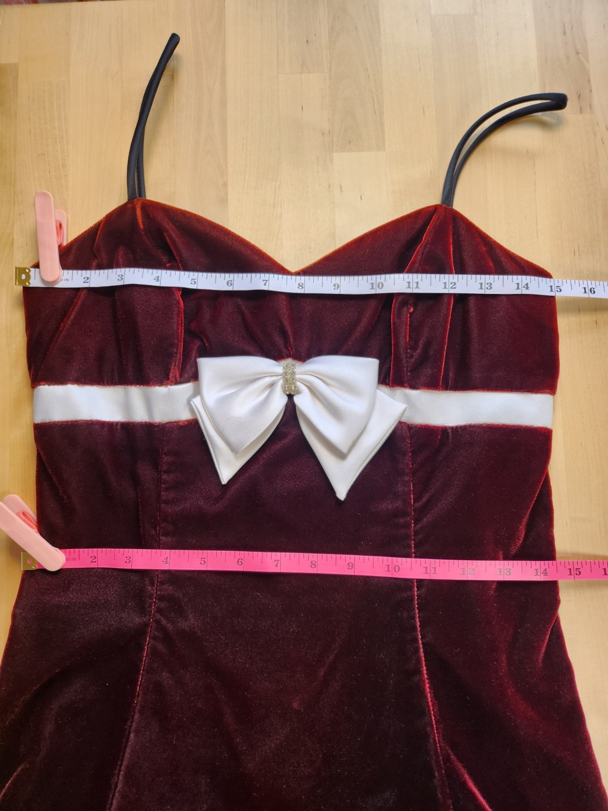 Vtg NWT 90s Y2K Empire Waist Bow Rhinestone Velvet Mini Dress Burgundy