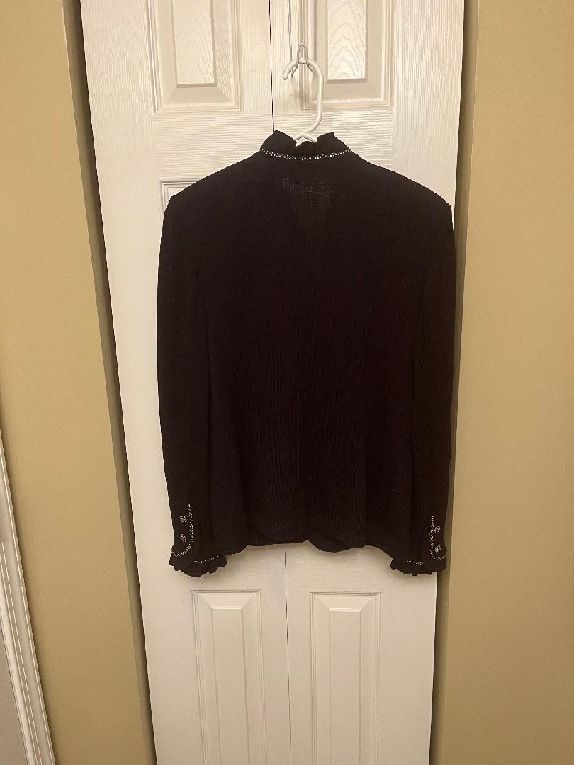 VINTAGE ST JOHN EVENING CARDIGAN WITH SKIRT BY MARIE GRAY VIOLET COLOR , SIZE 8