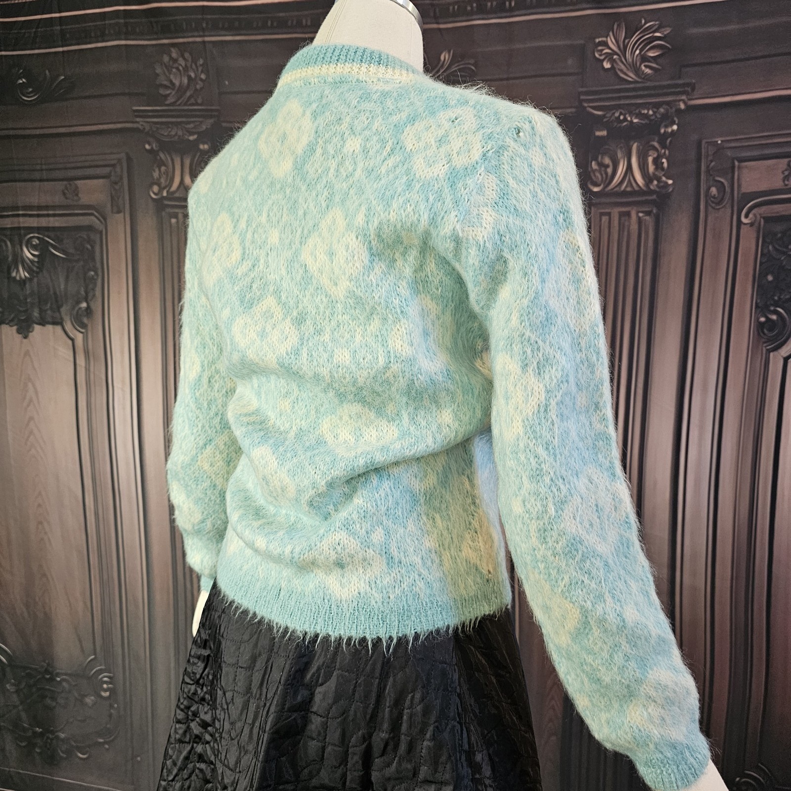 Vintage 1960s Icey Blue Mohair Sweater Wool Fuzzy V neck Rare Collectors Sabra