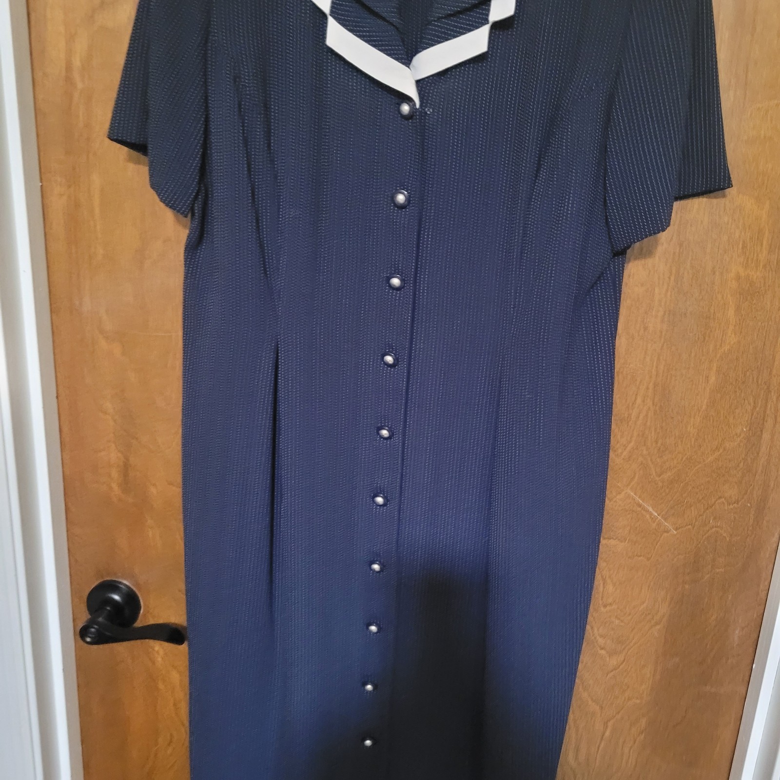 Miss Dorby Navy Blue Pinstripe Dress Cottagecore Nauticle Chic Professional S-16
