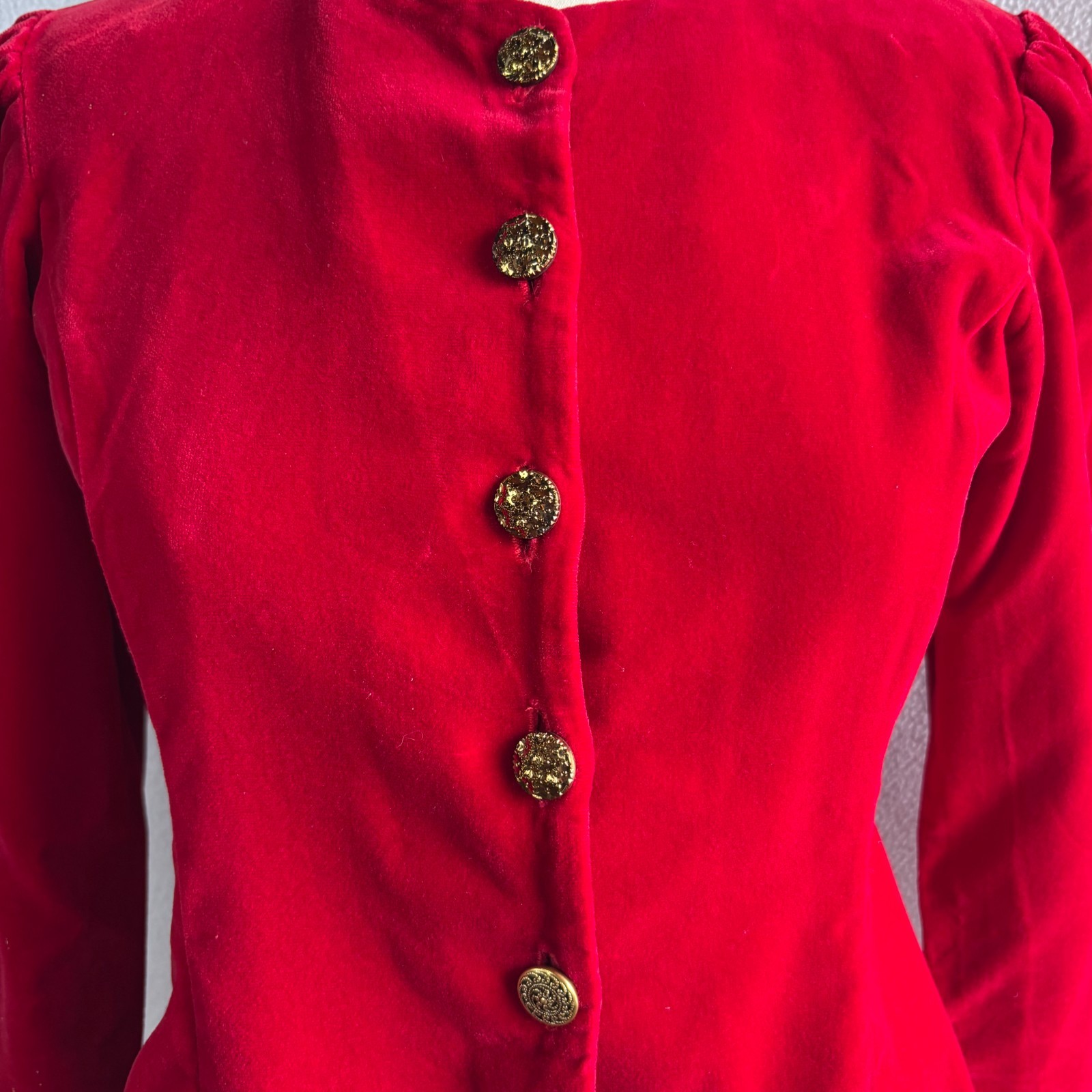 Vtg 1940s 1950s Burgundy Maroon Velveteen Nipped Waist Jacket Top