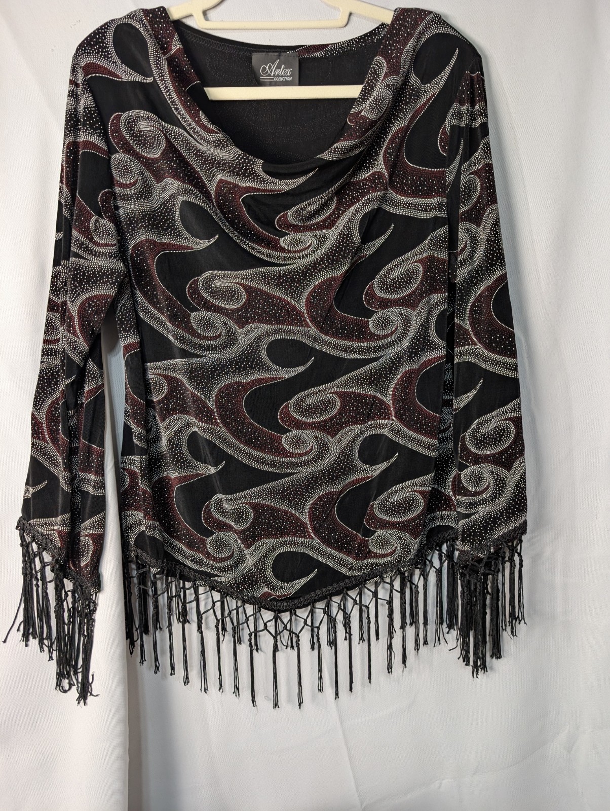 Vintage Artex Collection Womans Fringe Patterned Blouse Boho L)660)