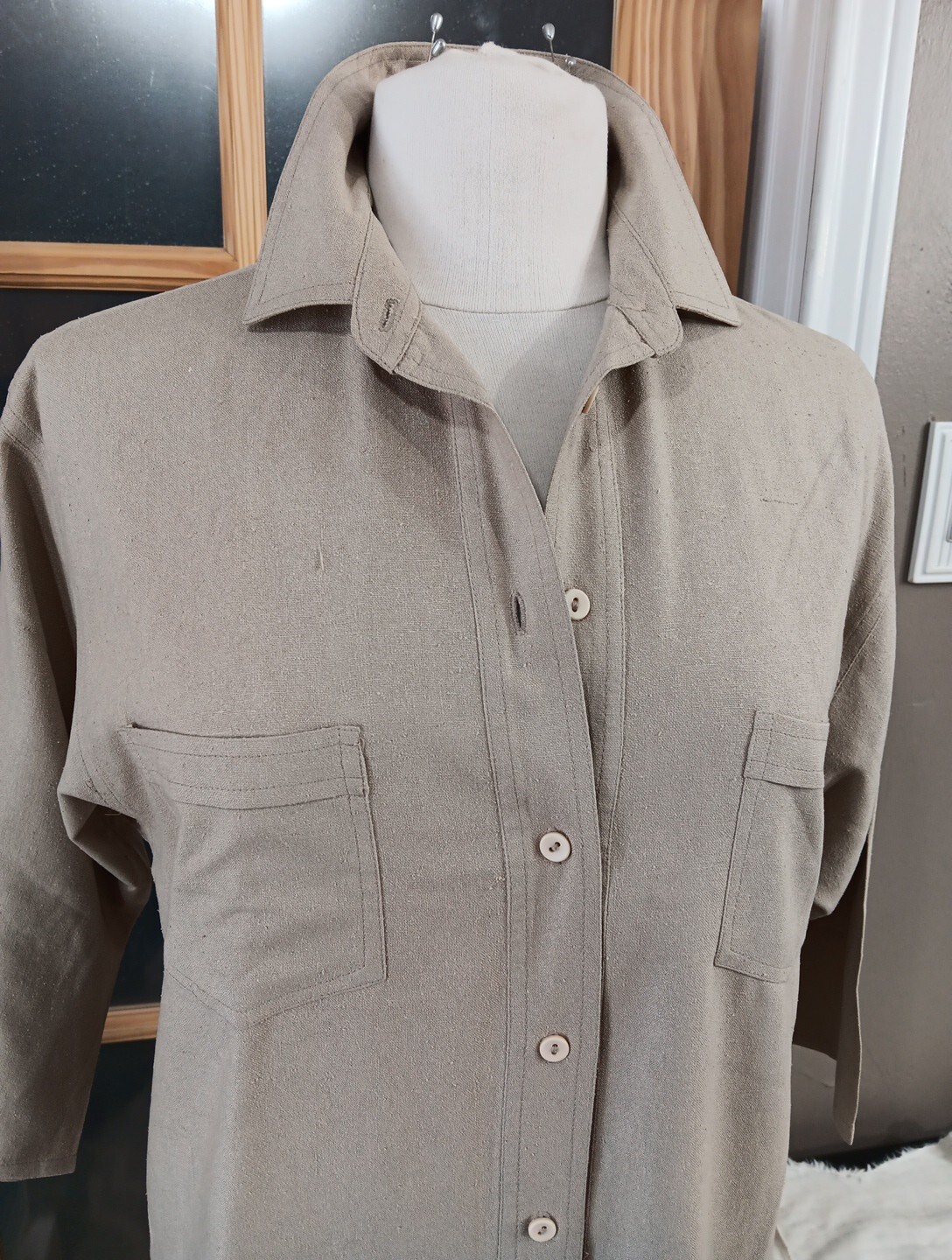 Vintage Naturelle Raw Silk Button Up Dress GEORGE GEORGIOU Tan SZ M Amazing