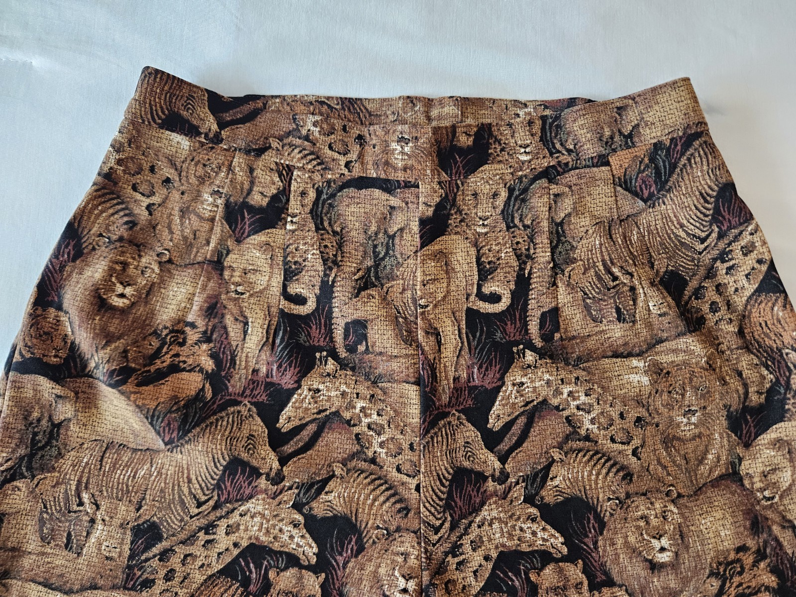 Vtg Sharon Young Animal Print Zebra Lion Giraffe Brown Corduroy-ish Pants 8