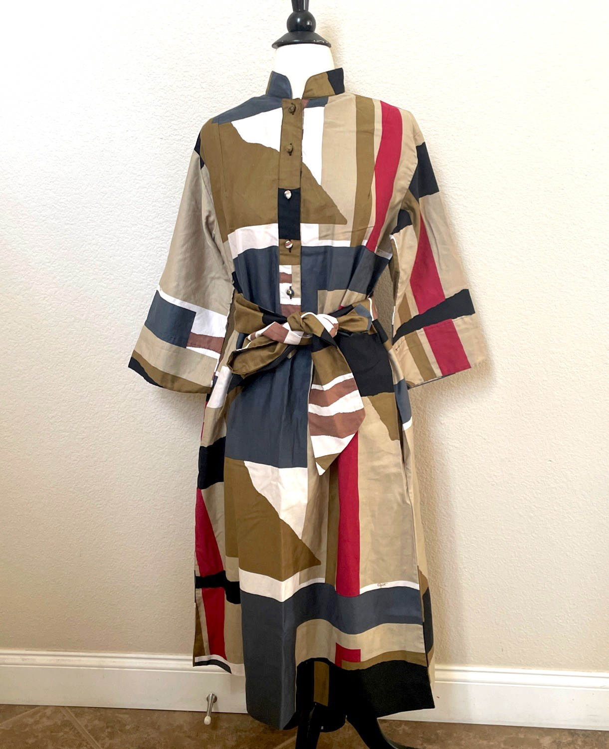 VTG 70s M/L Catherine Quest Penthouse Gallery Colorful Smock Shirt Dress Belted