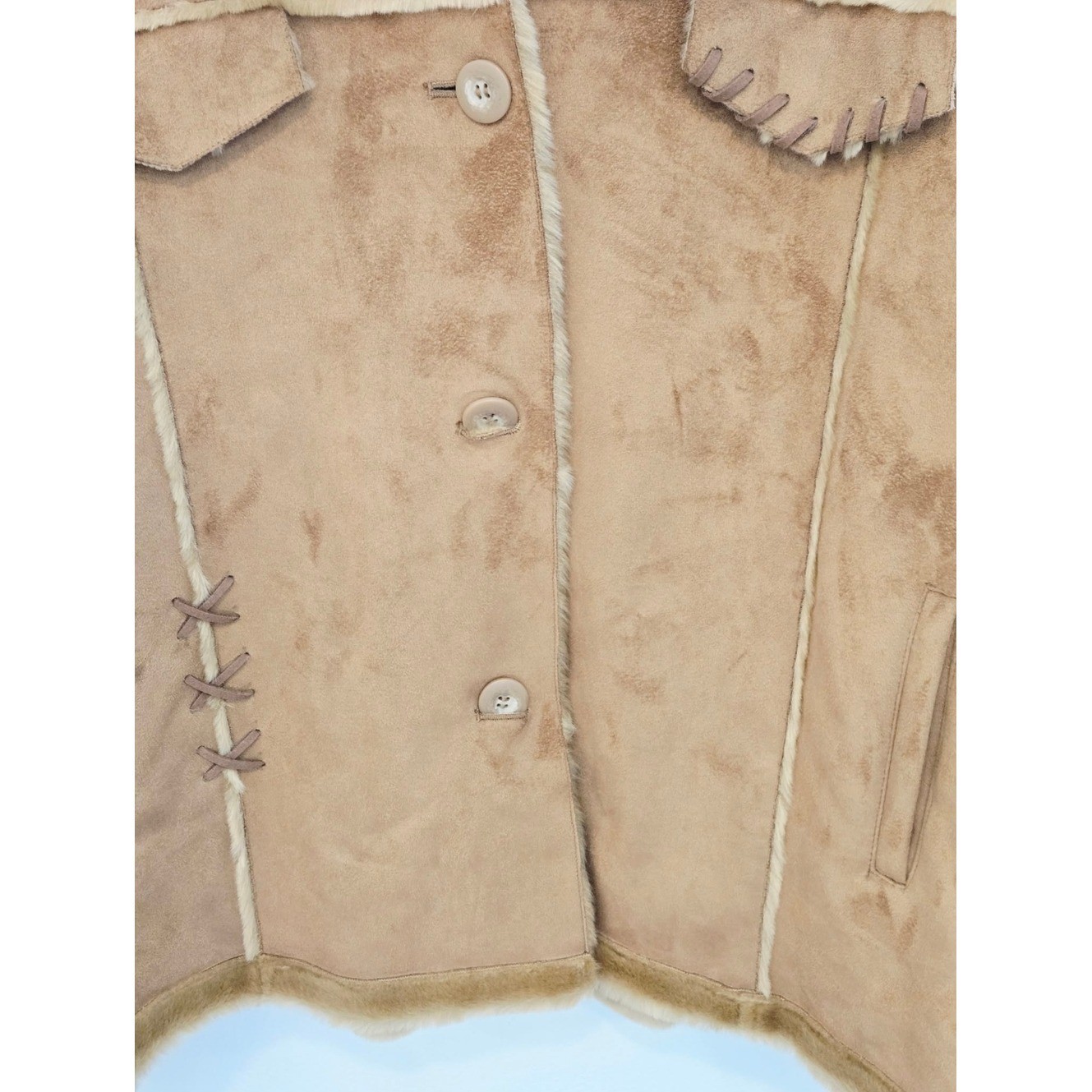 Vintage RP Sport Faux Fur Suede Jacket Brown Boho Penny Lane size 1X Western y2k