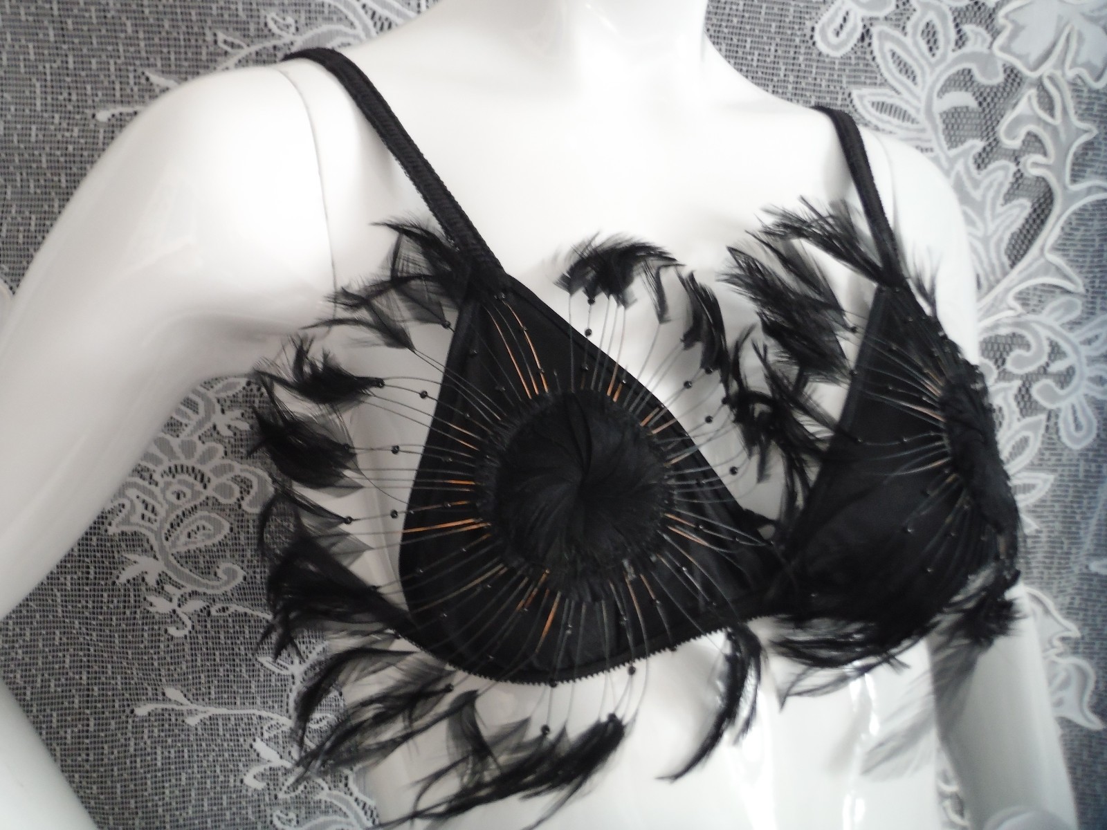 DARLING BODY FASHIONS Super Rare/Amazing VTG 70s Lingerie/Costume Set Feathers S